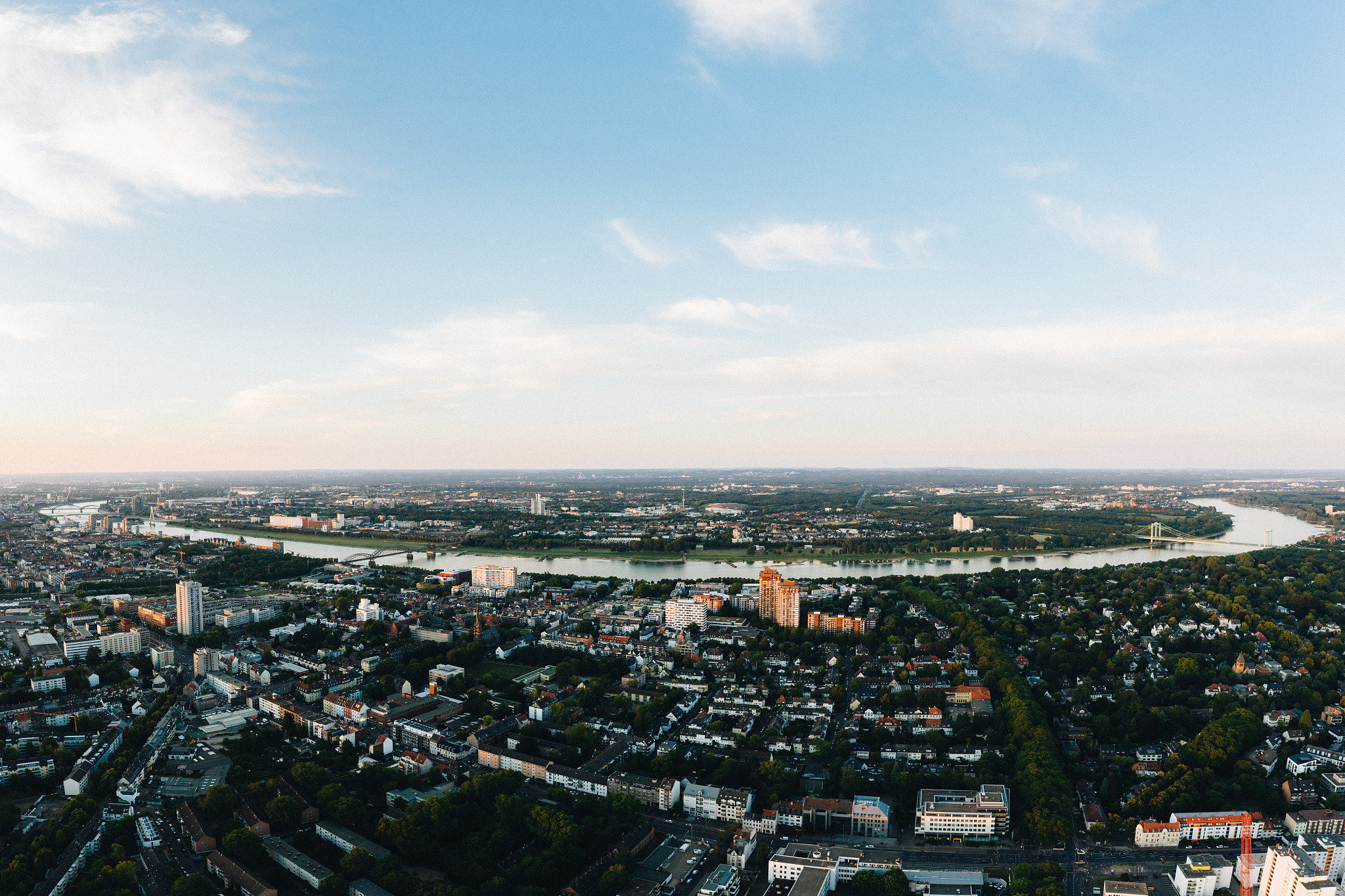 aerial drone shot of the city cologne, germany