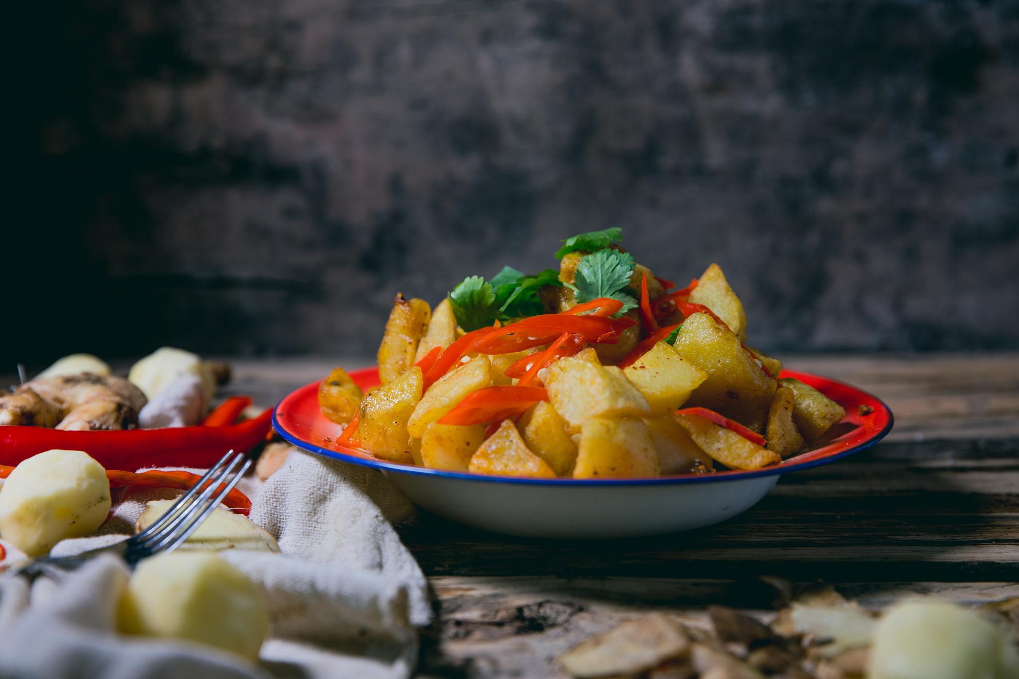 fried potatoes on table