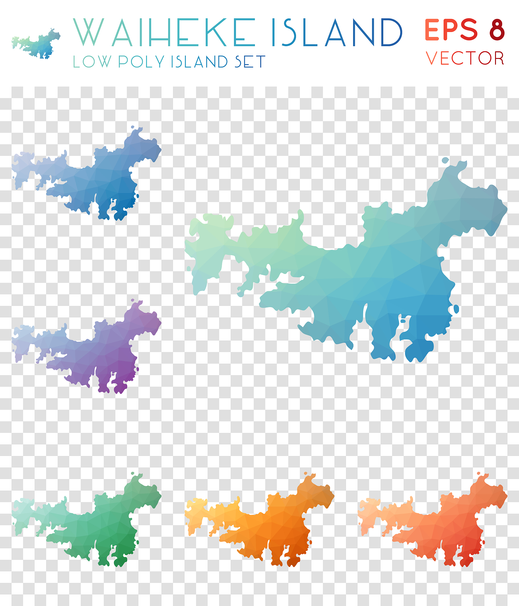 waiheke island geometric polygonal maps, mosaic style island col