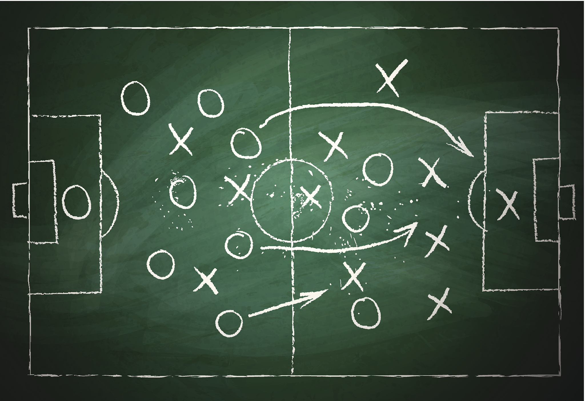 soccer play over green chalkboard