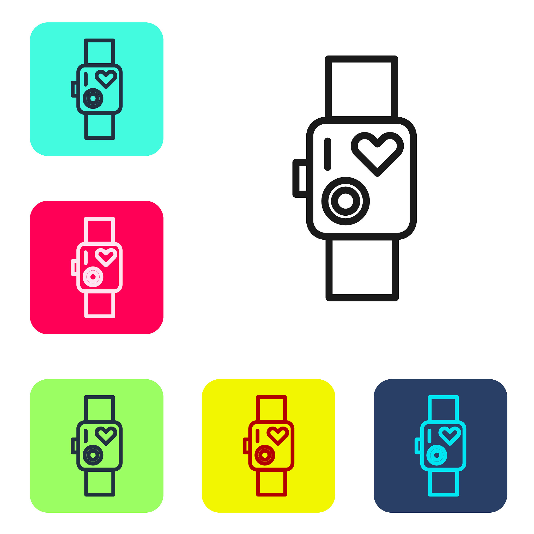 black line smart watch showing heart beat rate icon isolated on 