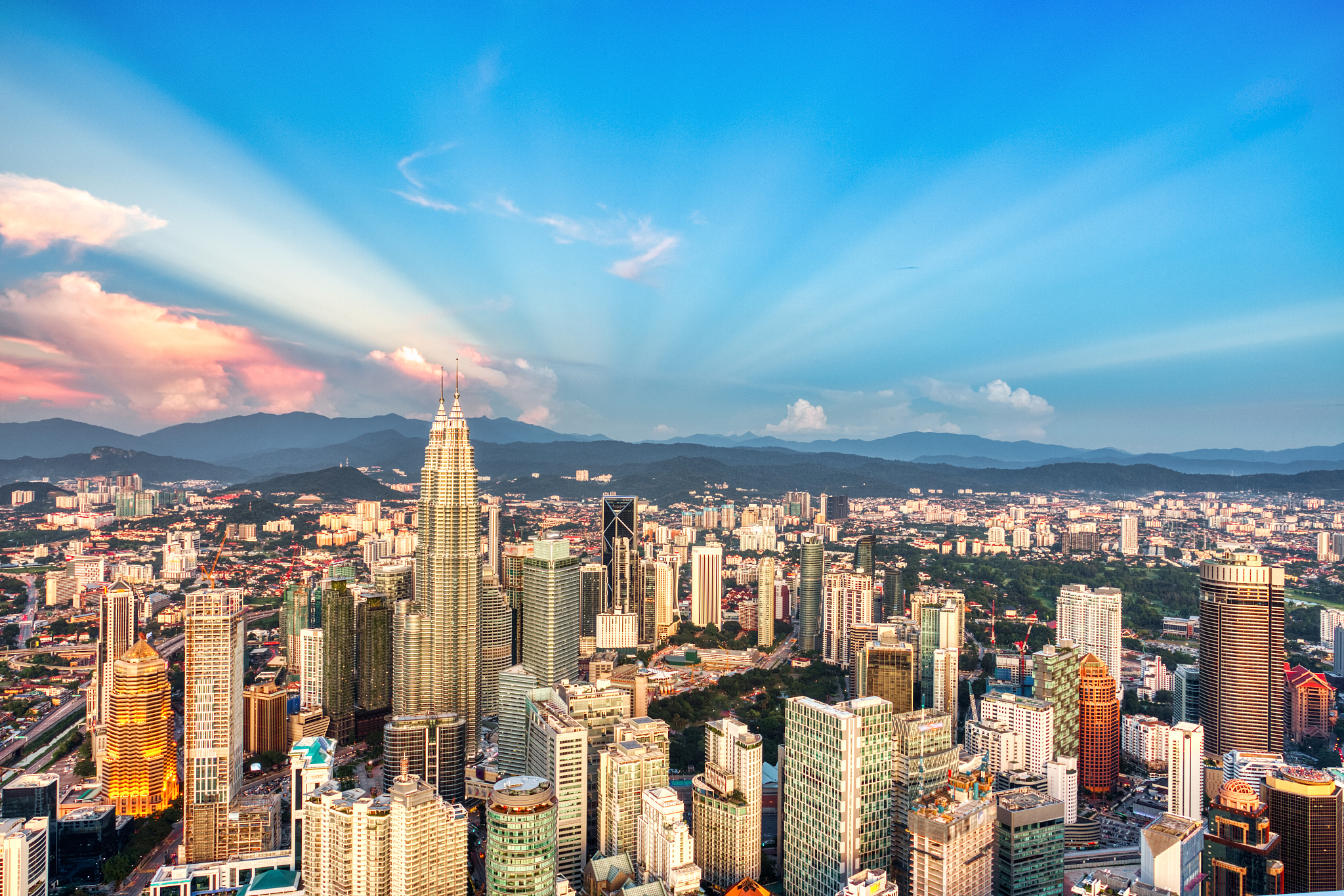 kuala kumpur skyline at sunset, malaysia