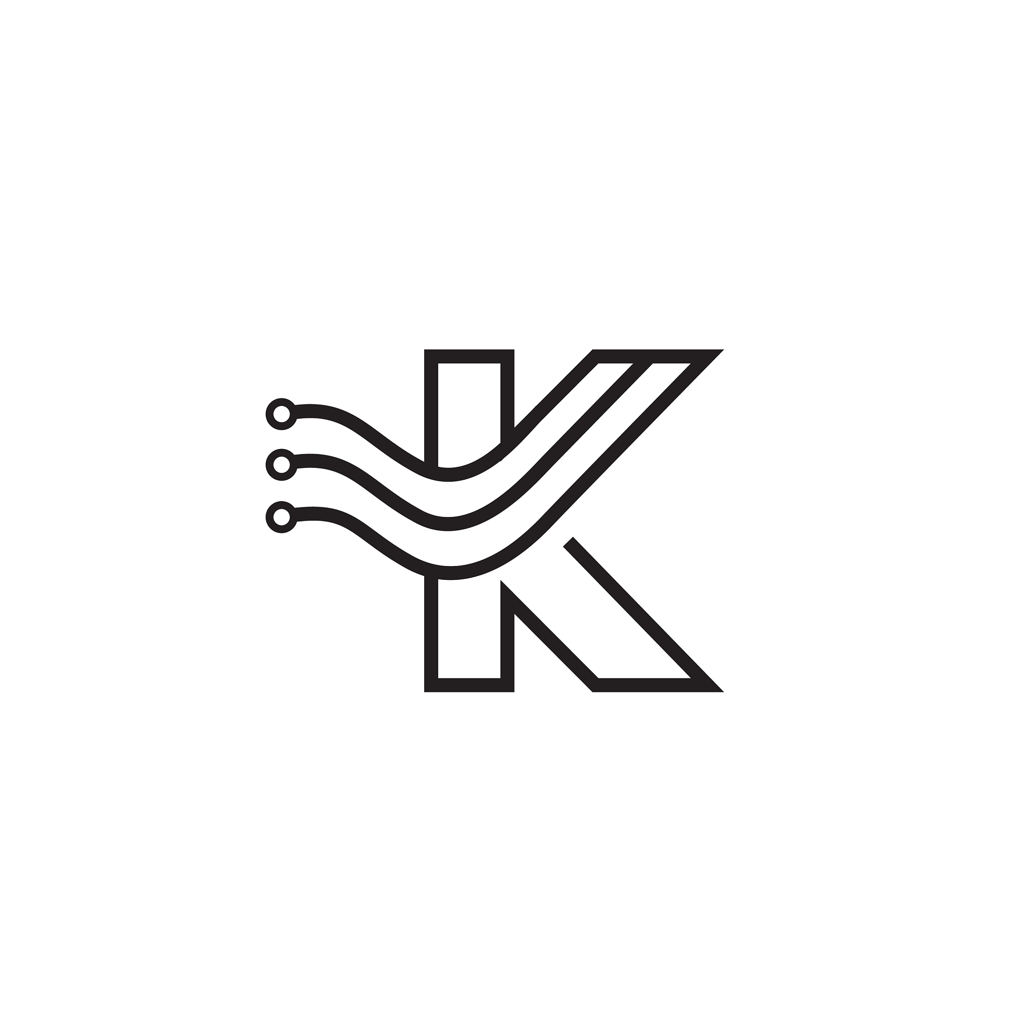 initial letter k logo design with triple