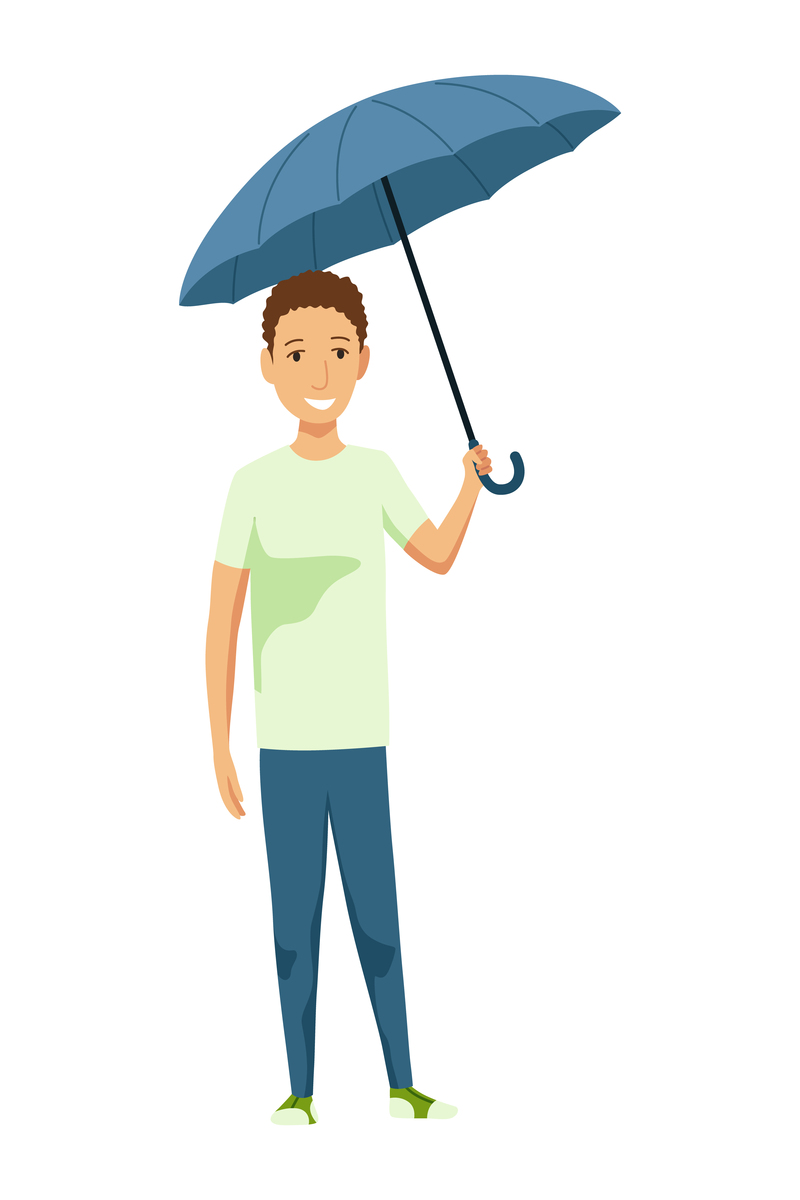 像素风雨中打伞的男人