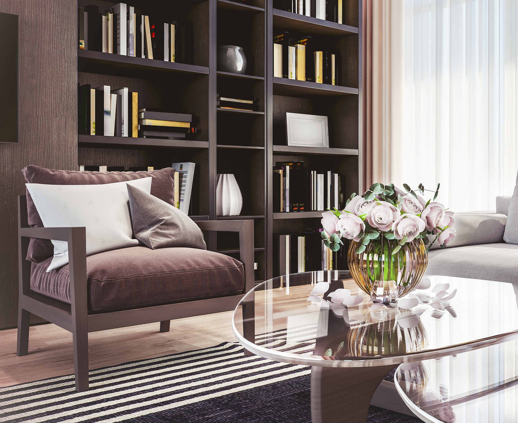 modern comfortable open space living room with high ceiling