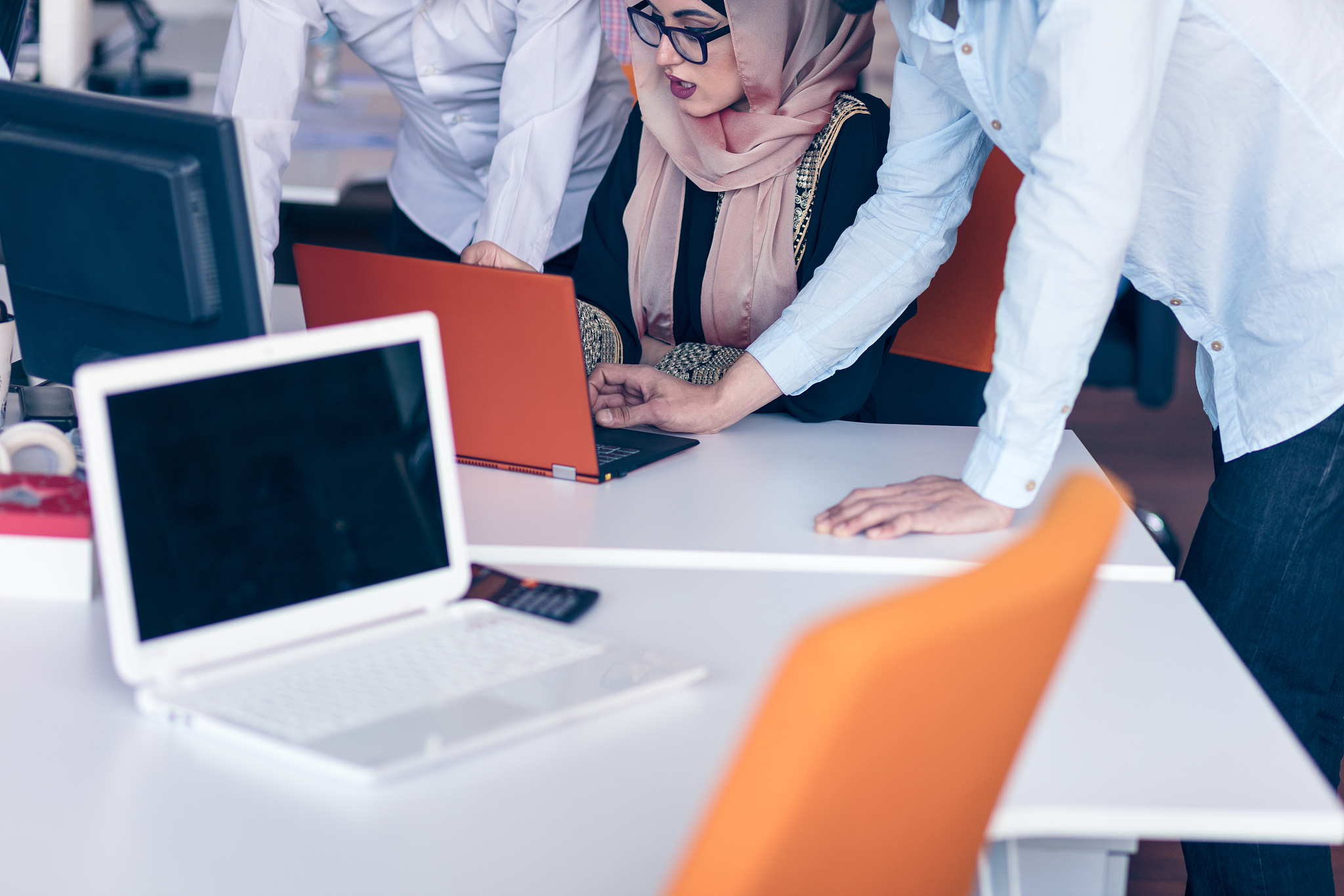 multiracial contemporary business people working