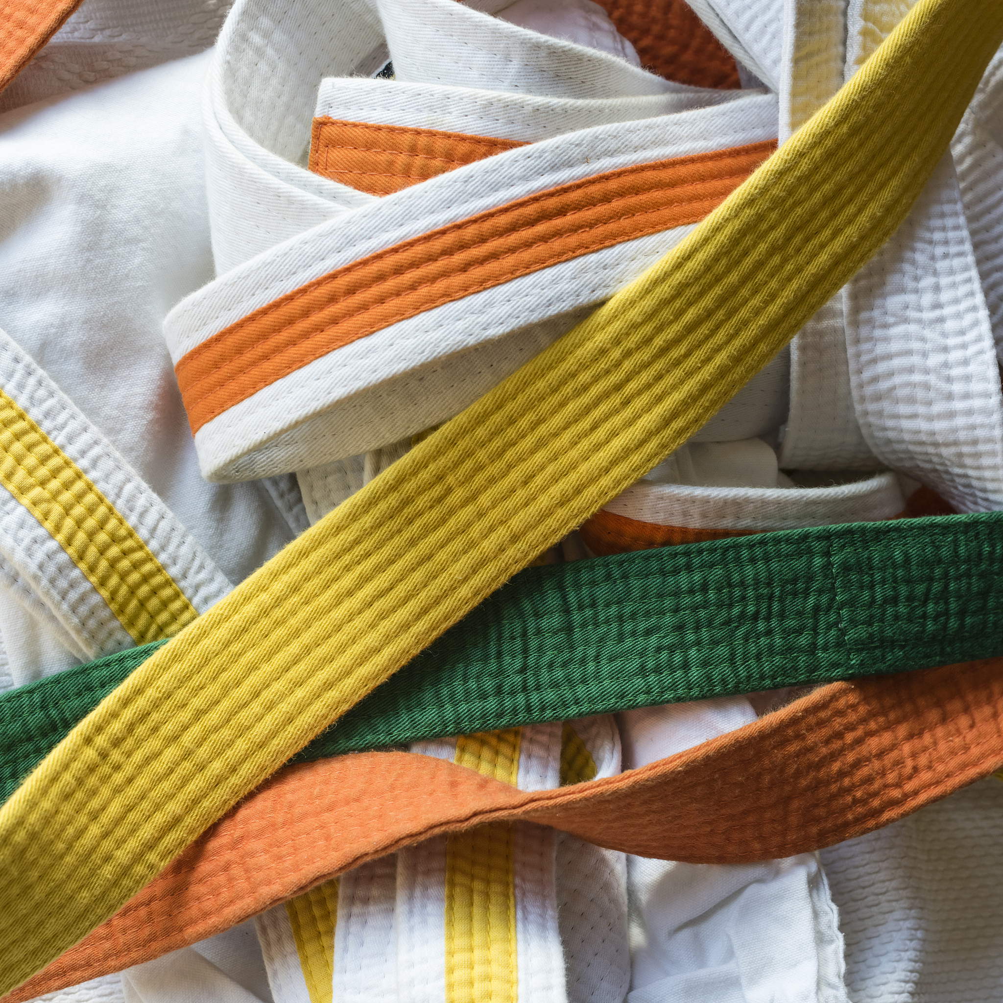 variety of karate belts in different colors
