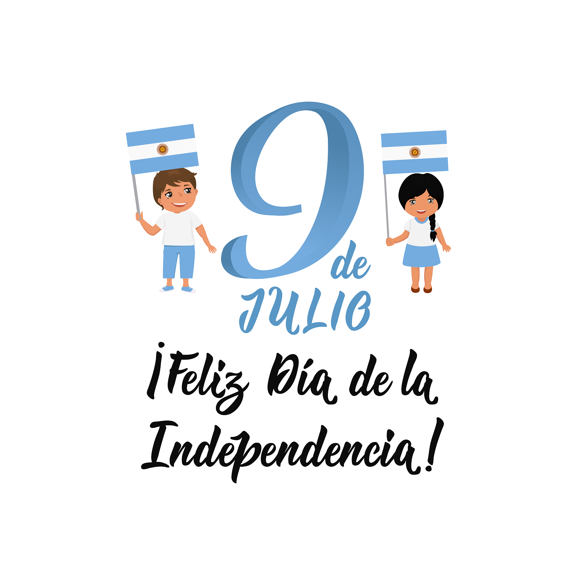 text in spanish: happy independence day, 9th july. vector illust