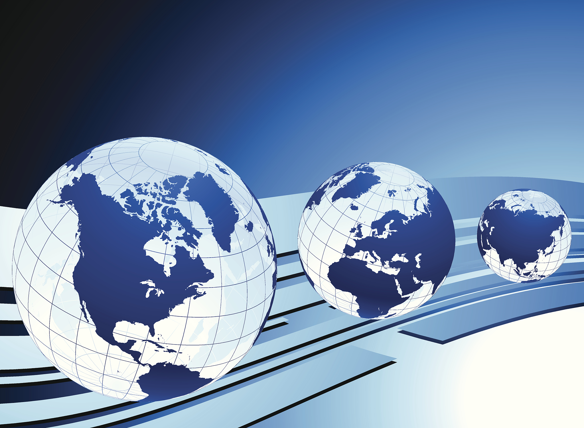 blue background with three globes
