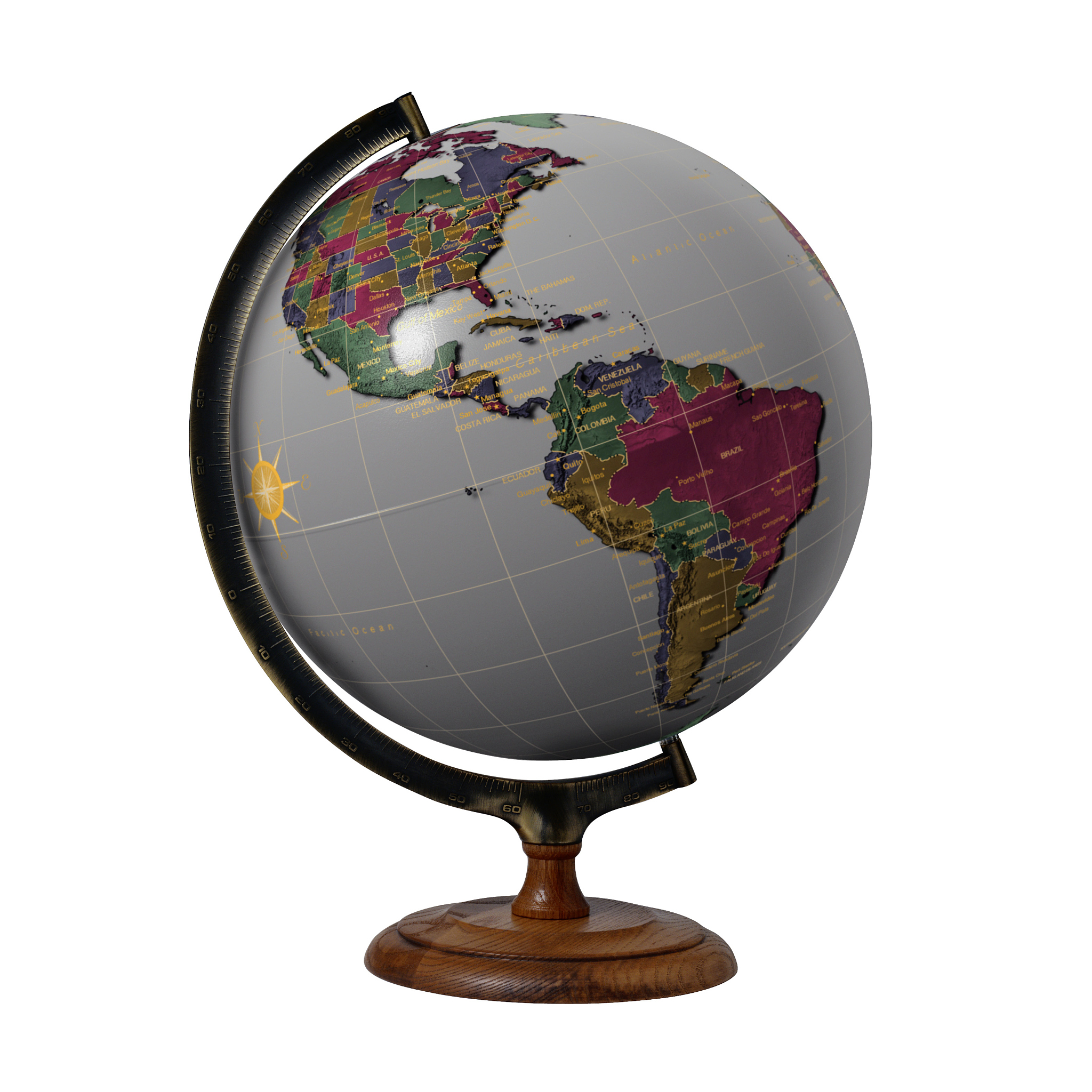 globe showing north america and south america