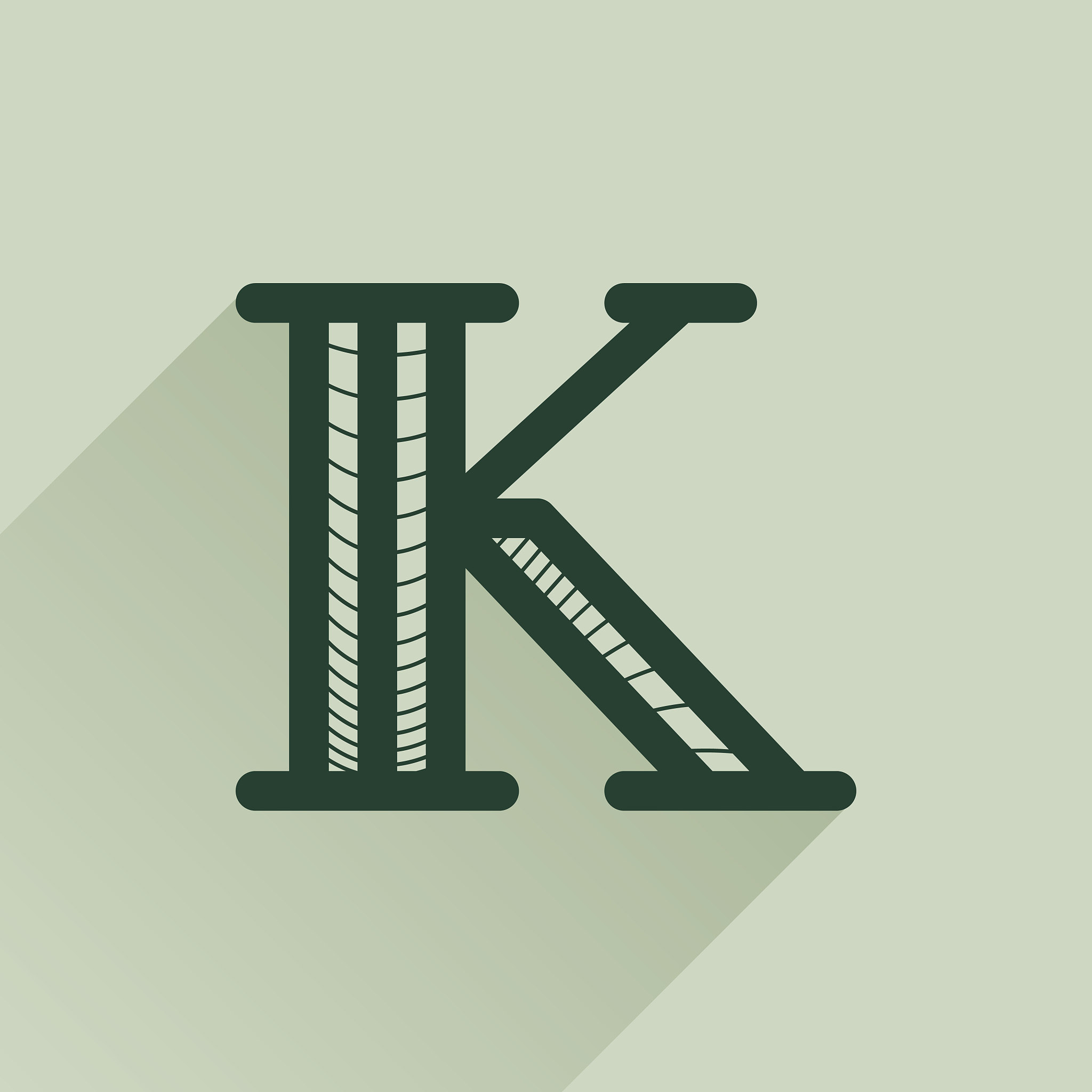 k letter logo in retro money style with line pattern and shadow.