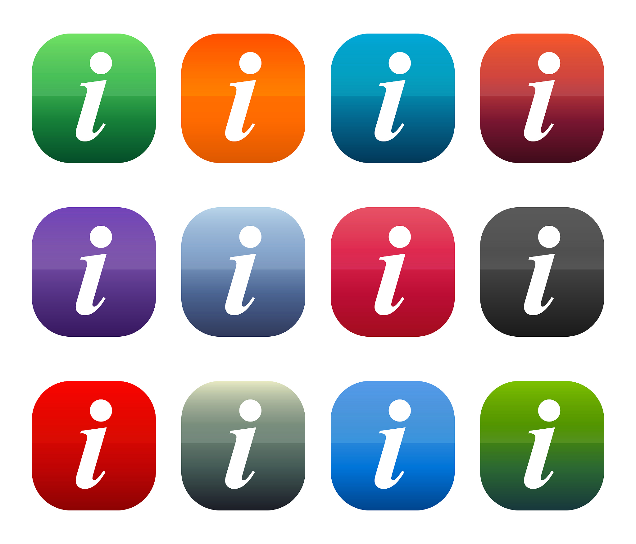 info icon shiny square buttons set illustration design