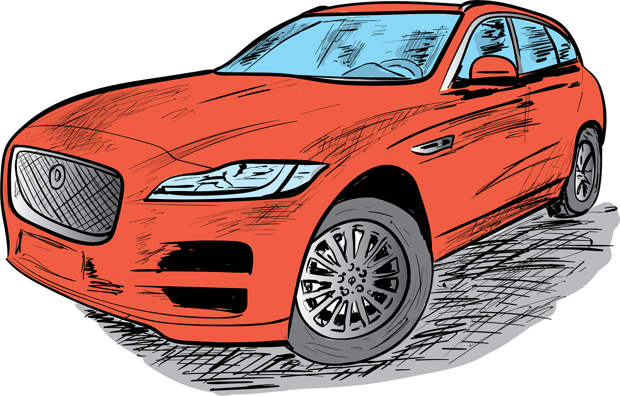 a sketch new car on white