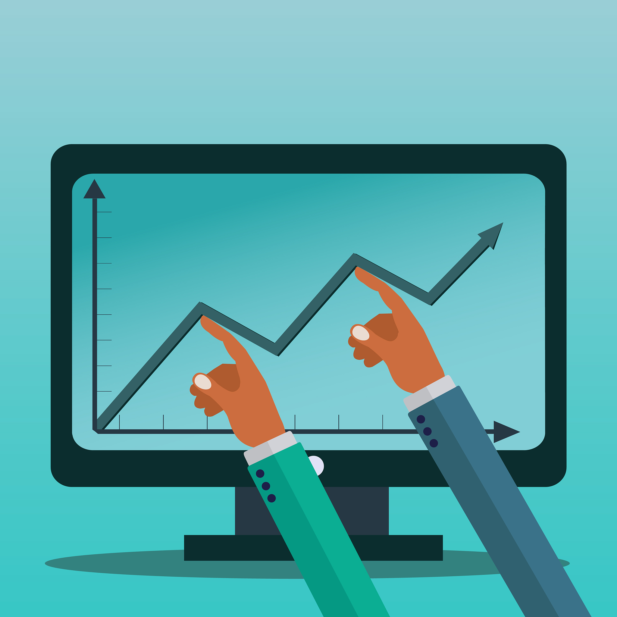 businessmen holding a graph up for profit on the