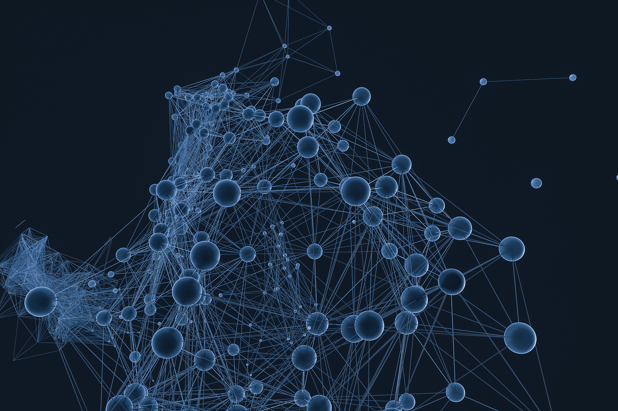 gene lines and nodes, biological gene structure, 3d rendering.