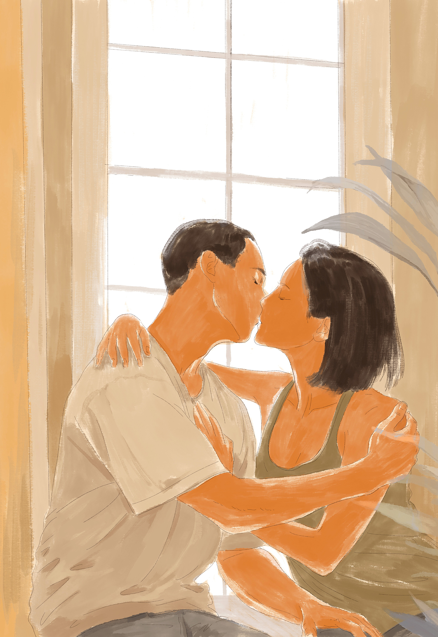 坐在男朋友的脖子