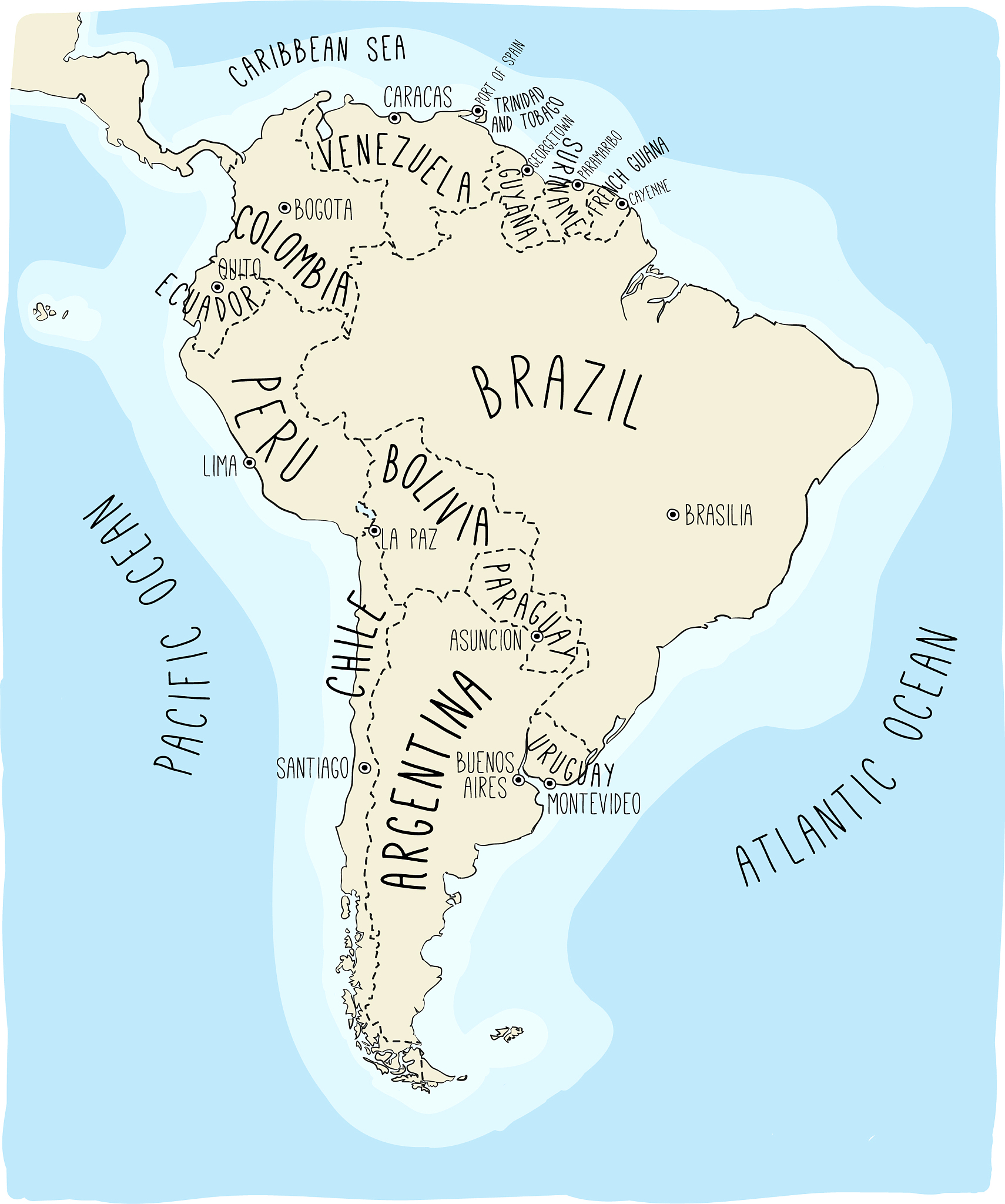 hand drawn map of south america