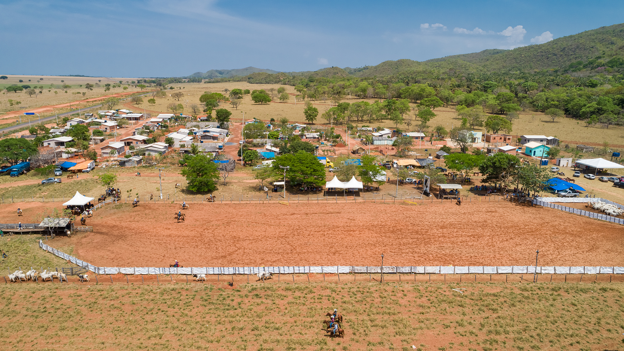 close up aerial view to rodeo grounds and subsequent residential