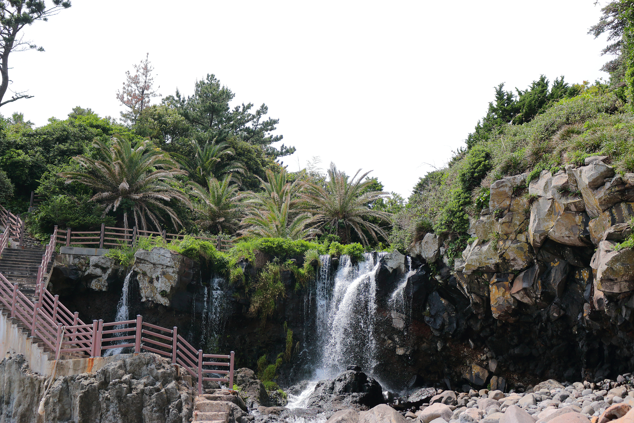 sojeongbang waterfall, waterfall, coastal, cliff