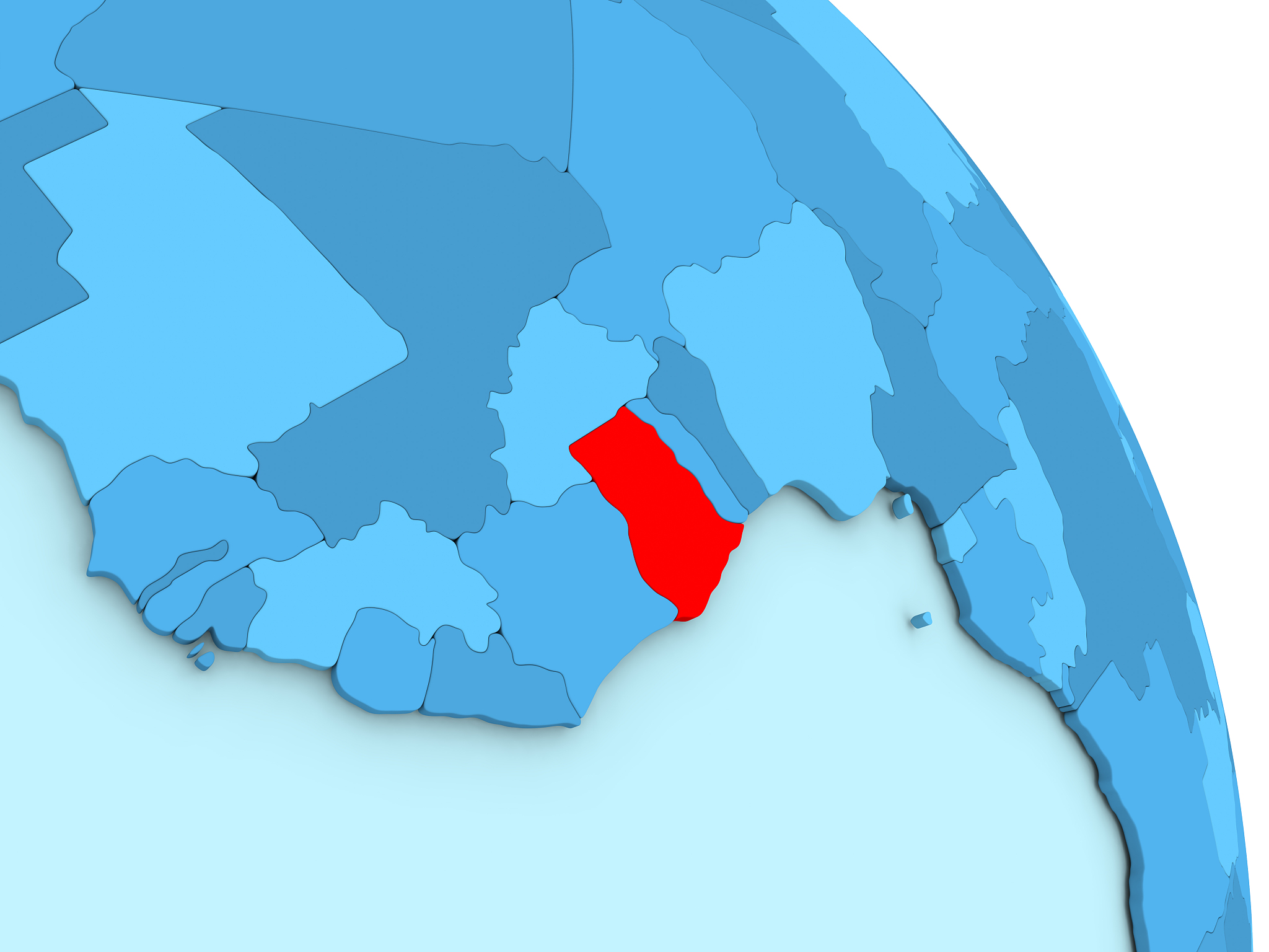 ghana on blue political globe