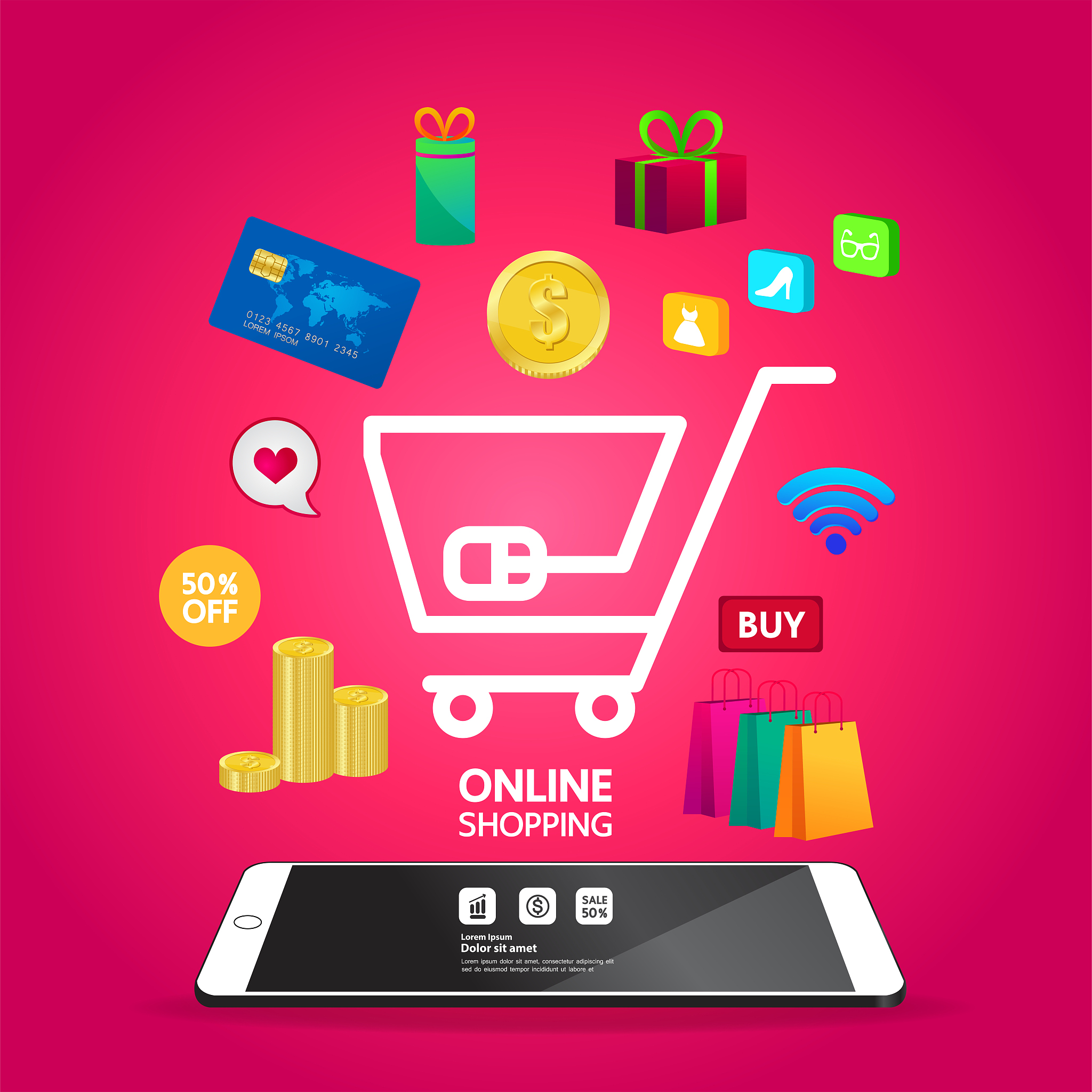 shopping online on website or mobile application vector illustra