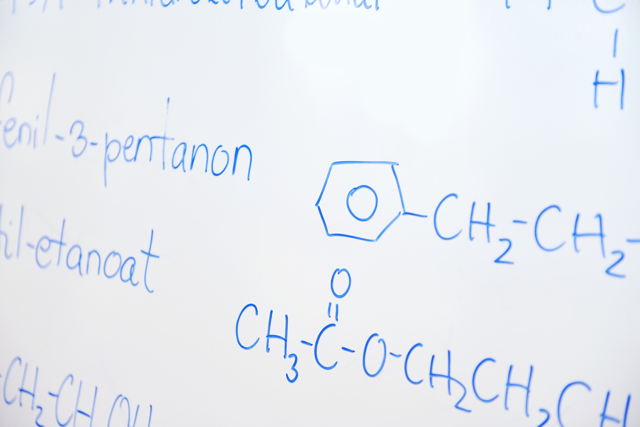 abstract science and  chemical molecule structure on white board