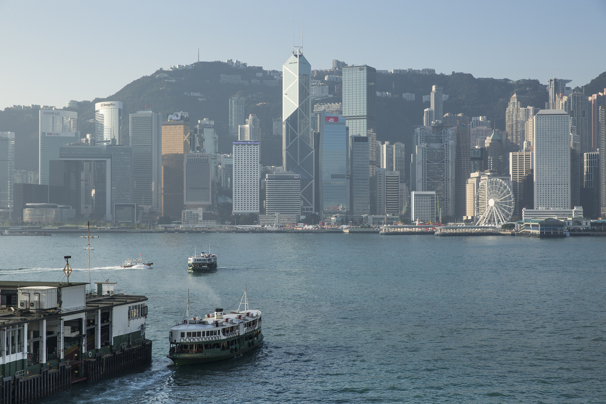 star ferries and city skyline, hong kong, china