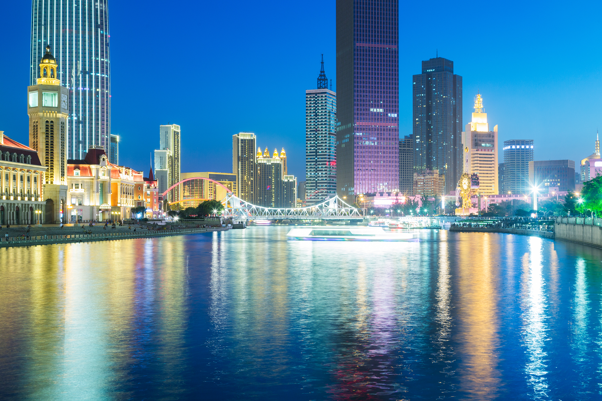 illuminated haihe river scenery,tianjin,china