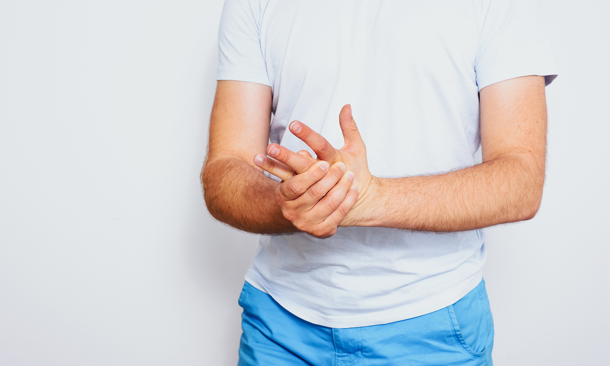 toe pain, a man on a white background. medical and pharmaceutica