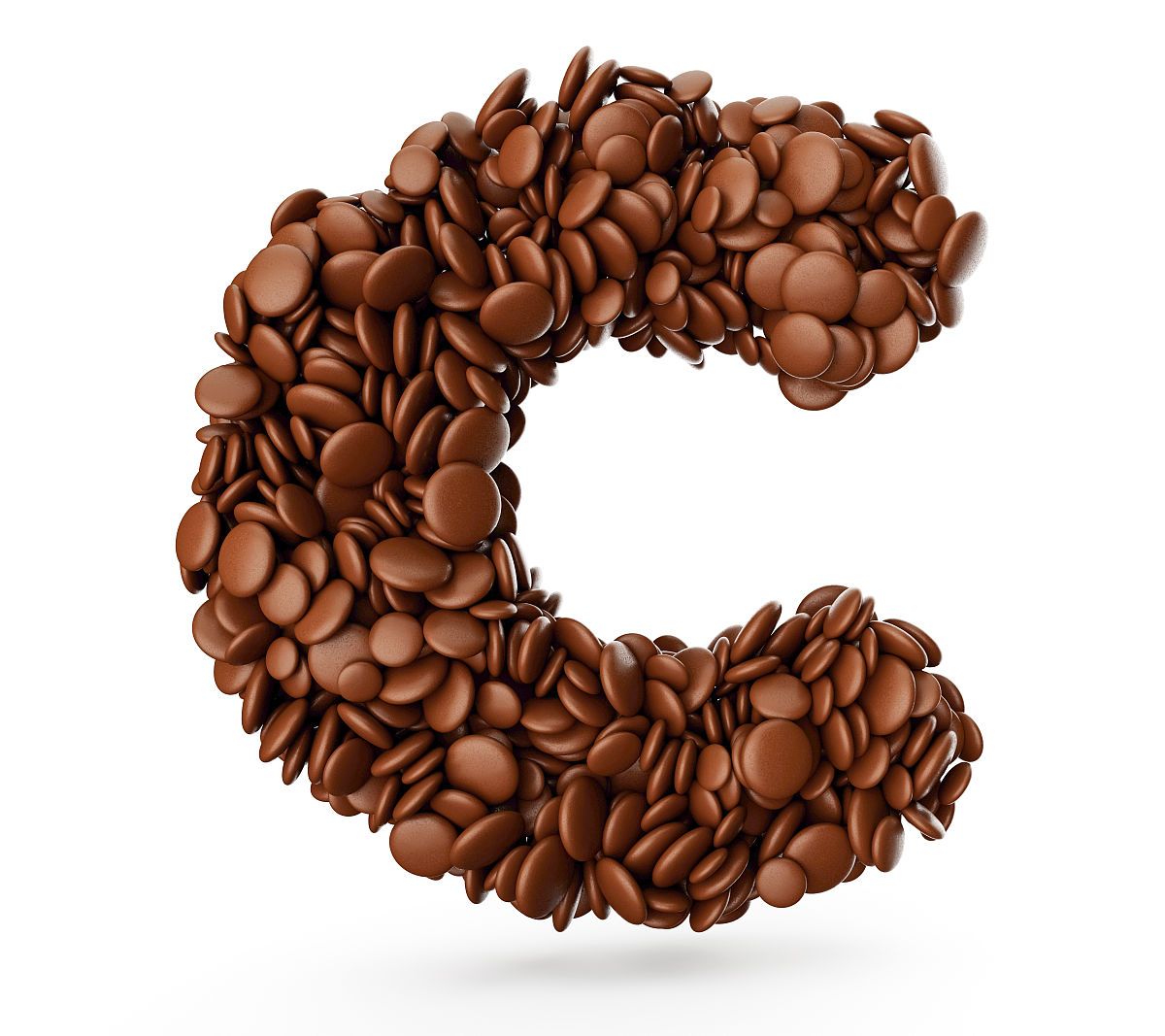 字母<strong>c制作</strong>的巧克力糖衣豆巧克力糖果字母单词c 3d插图