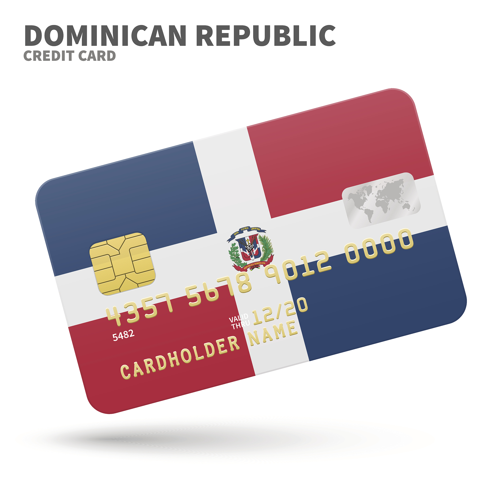 credit card with dominican republic flag background for bank, pr
