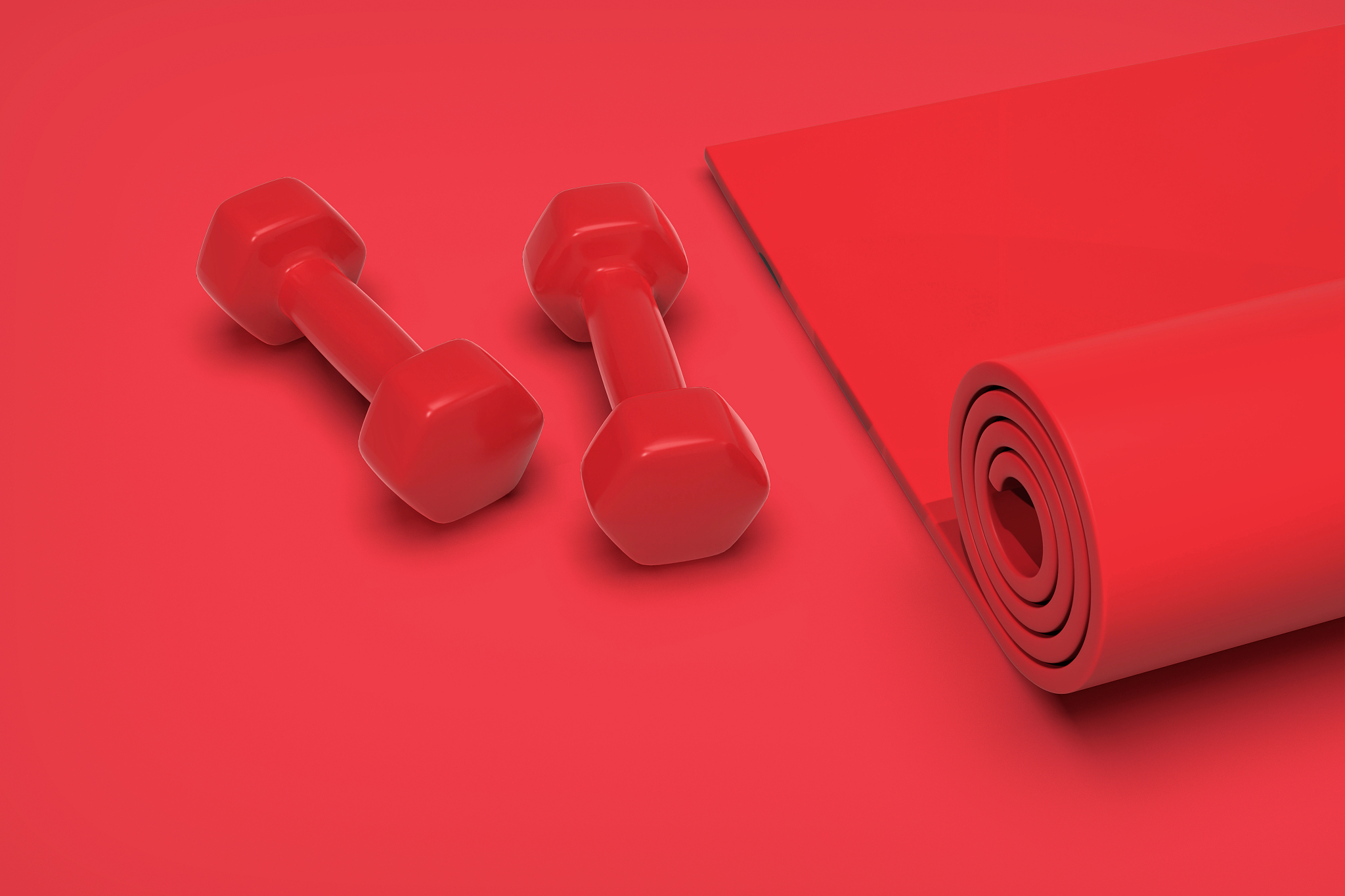 3d rendering exercising concept, red background stock photo