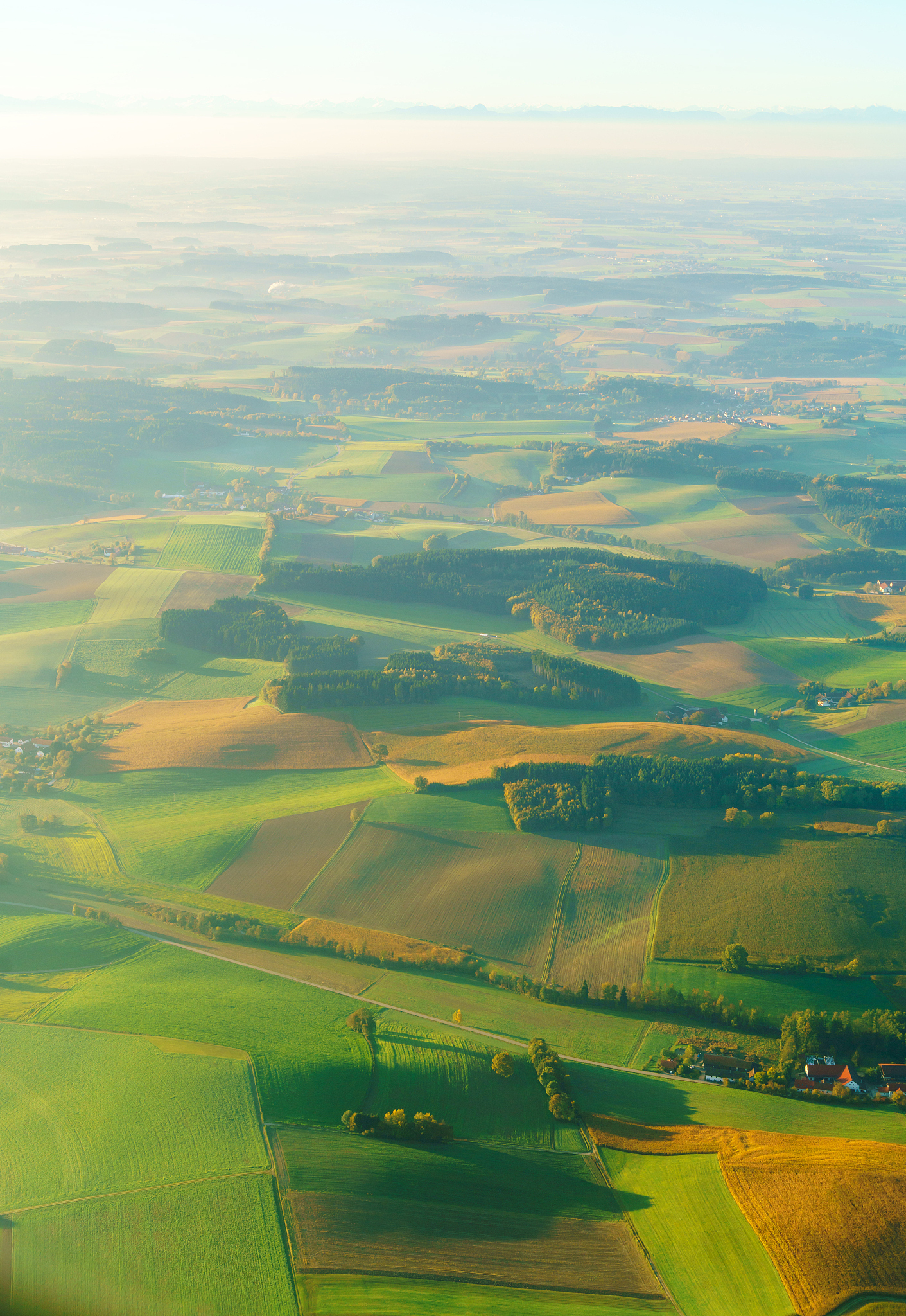 aerial view of blurred background with beautiful fields in bavar