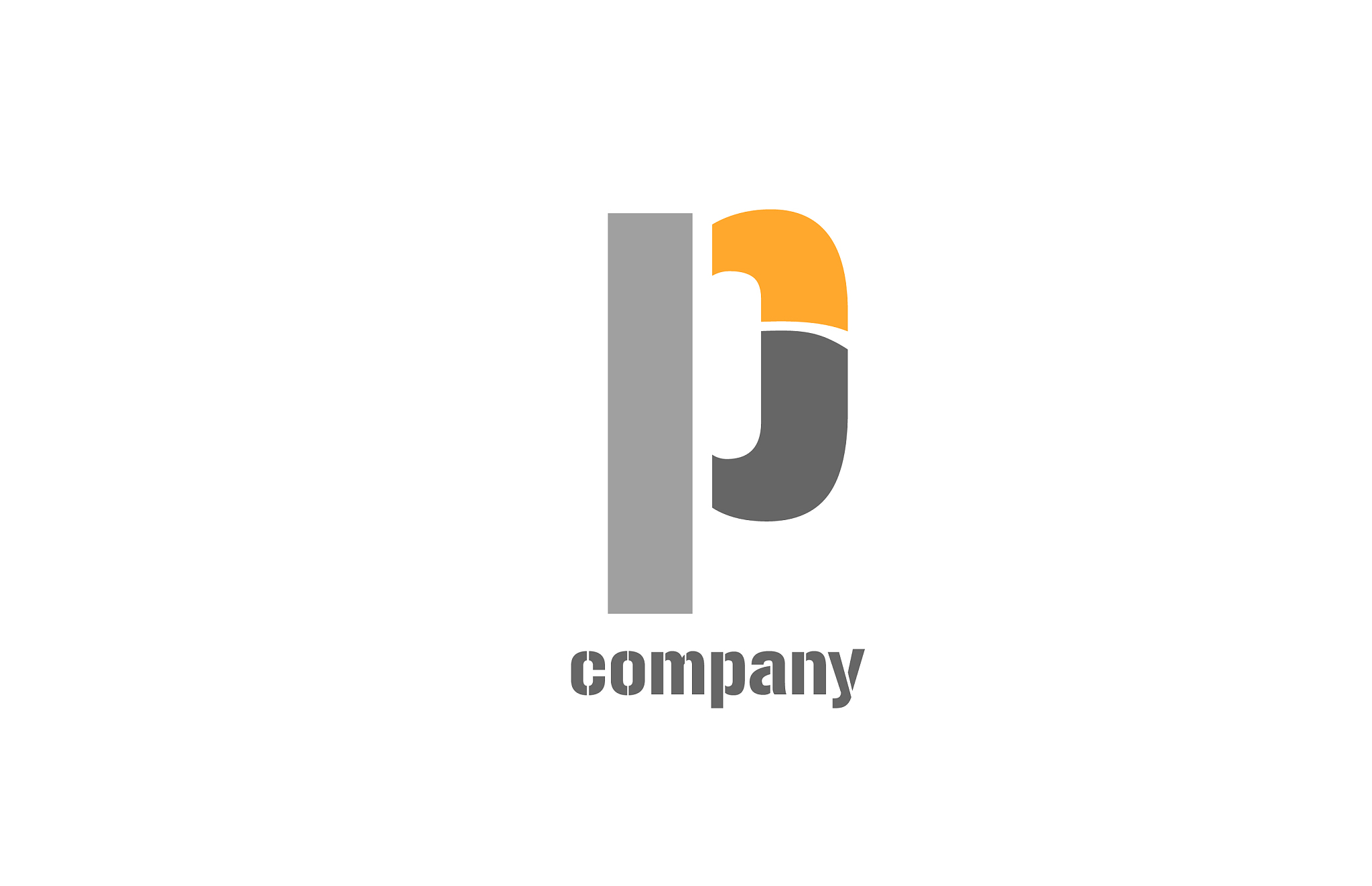 yellow and grey p alphabet logo design icon for