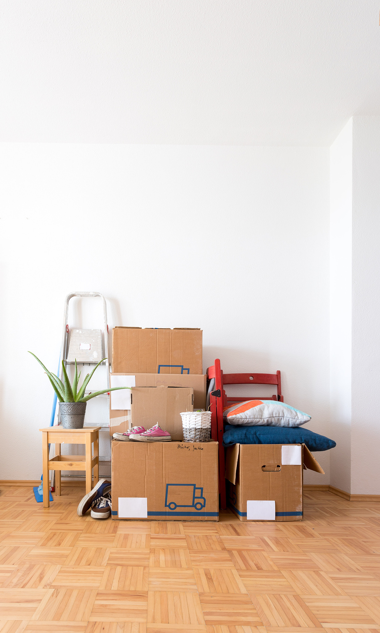 move. cardboard boxes, cleaning things and stuff for moving into