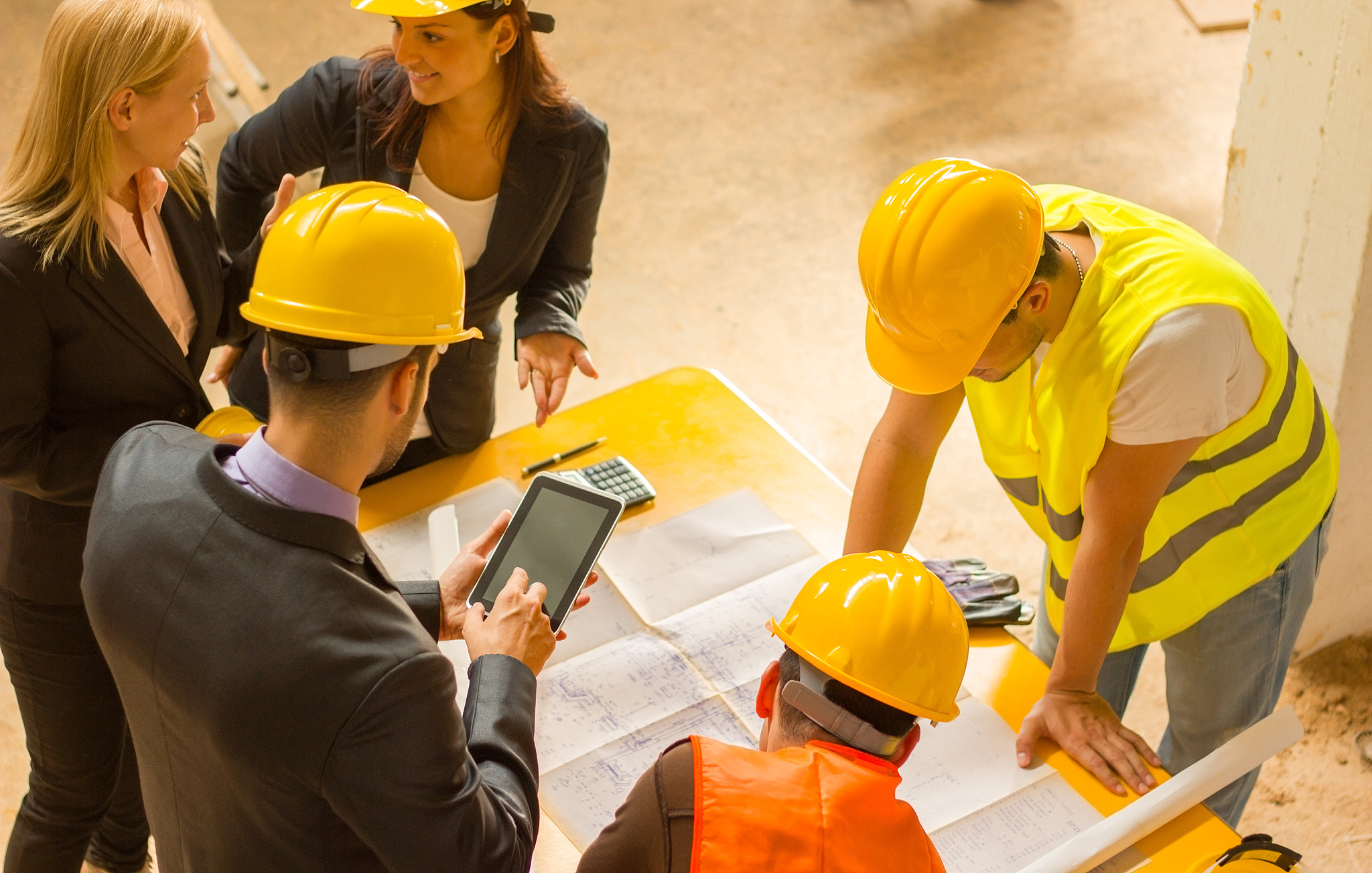 construction worker and computer.