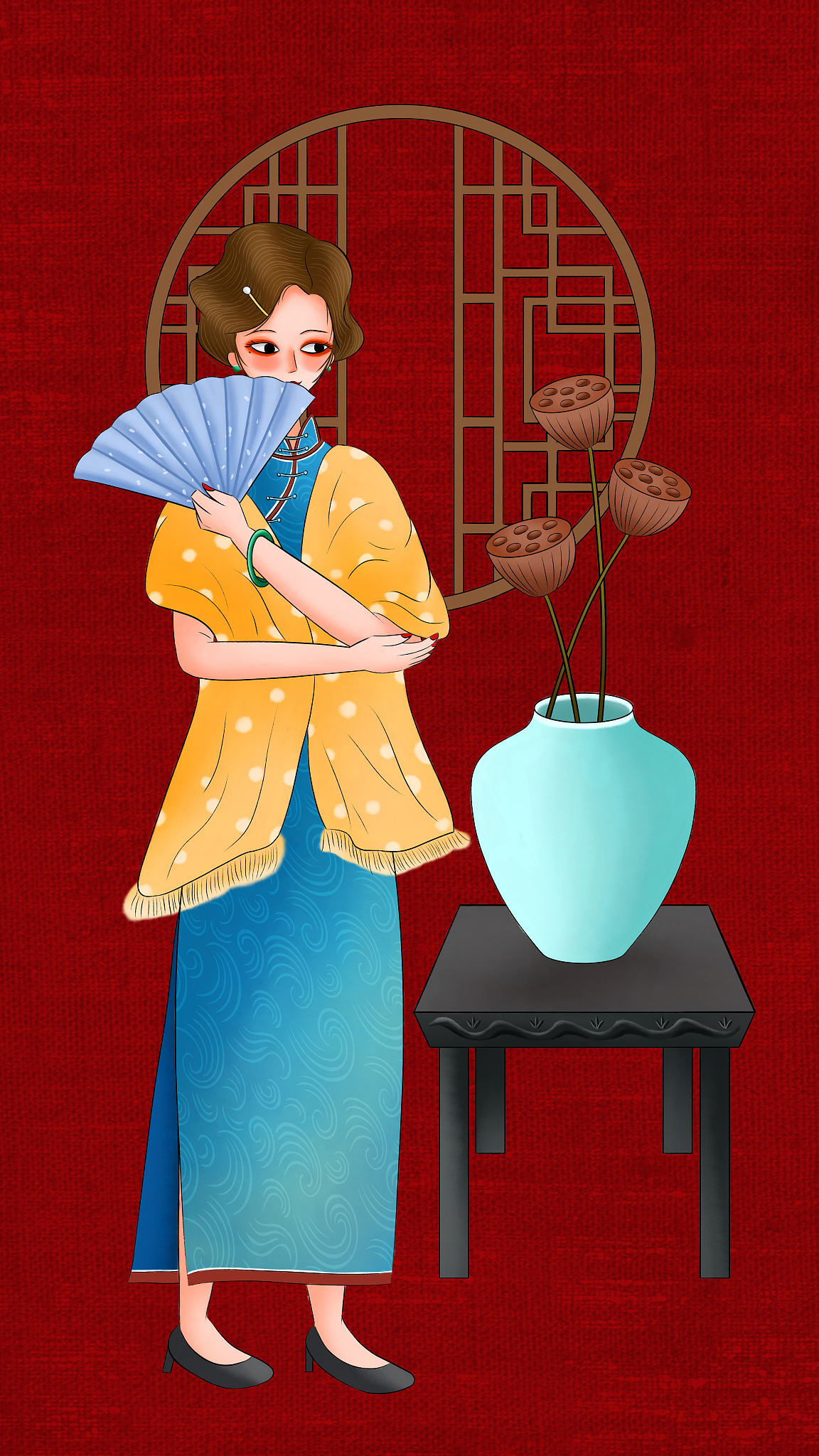 民国风旗袍<strong>人物</strong>插画