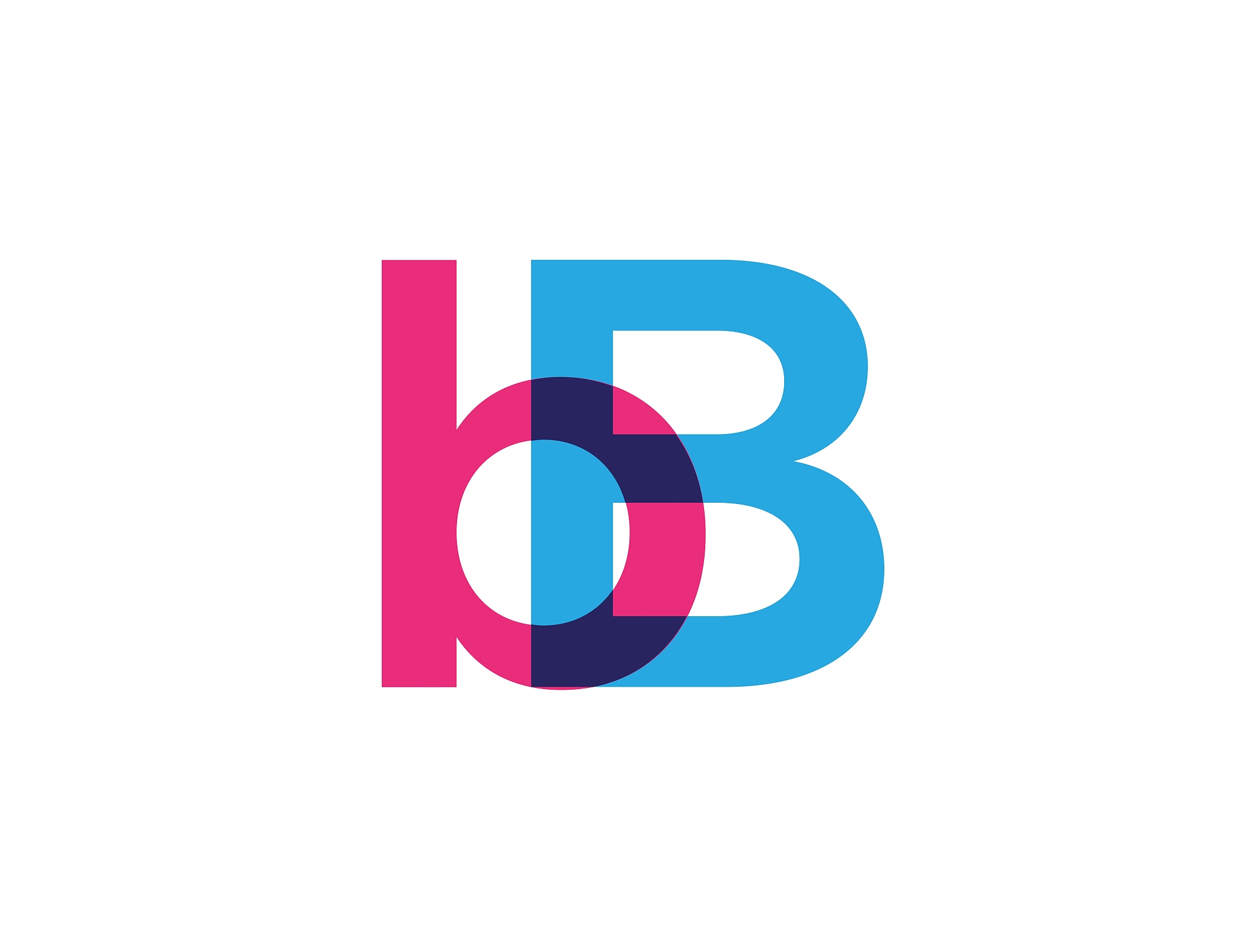 intersected uppercase and lowercase letter b in blue pink color 