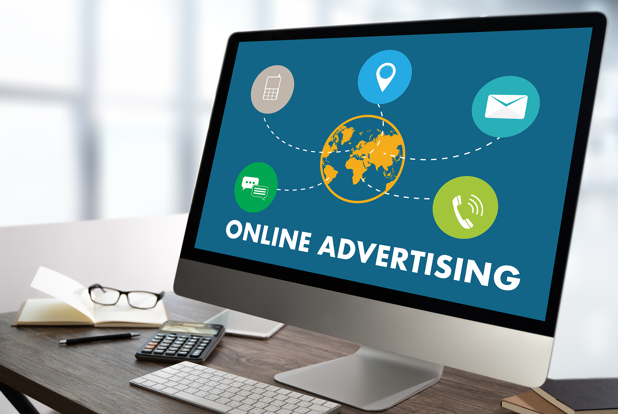 online advertising business team hands at work with financial re