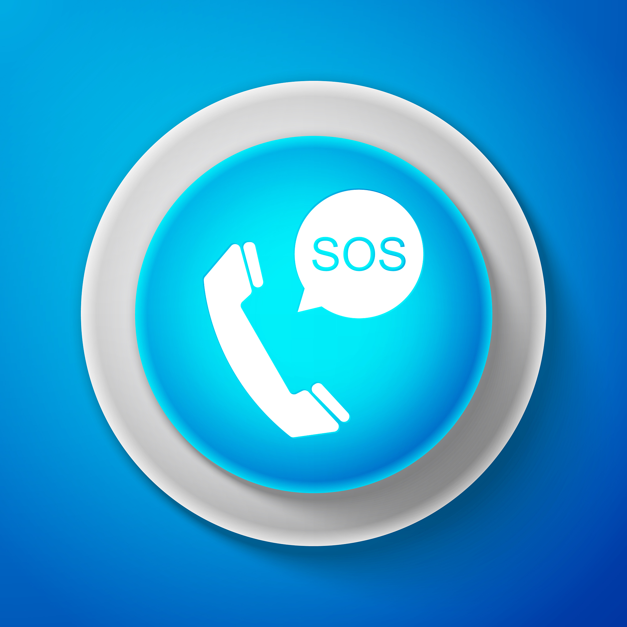 sos call icon isolated on blue background