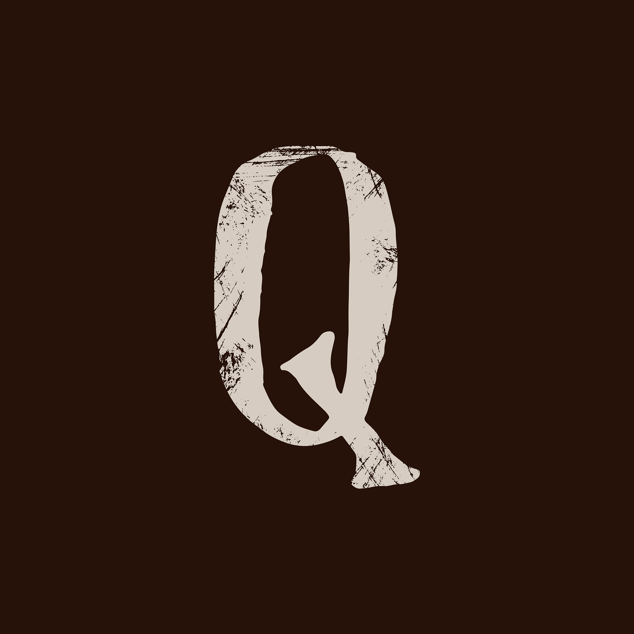letter q handwritten by dry brush rough strokes