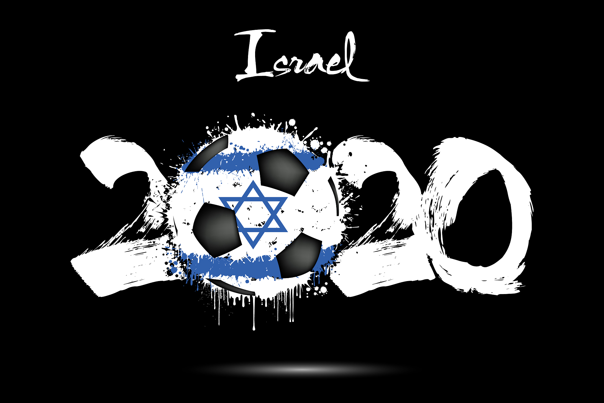 2020 and soccer ball in color israel flag