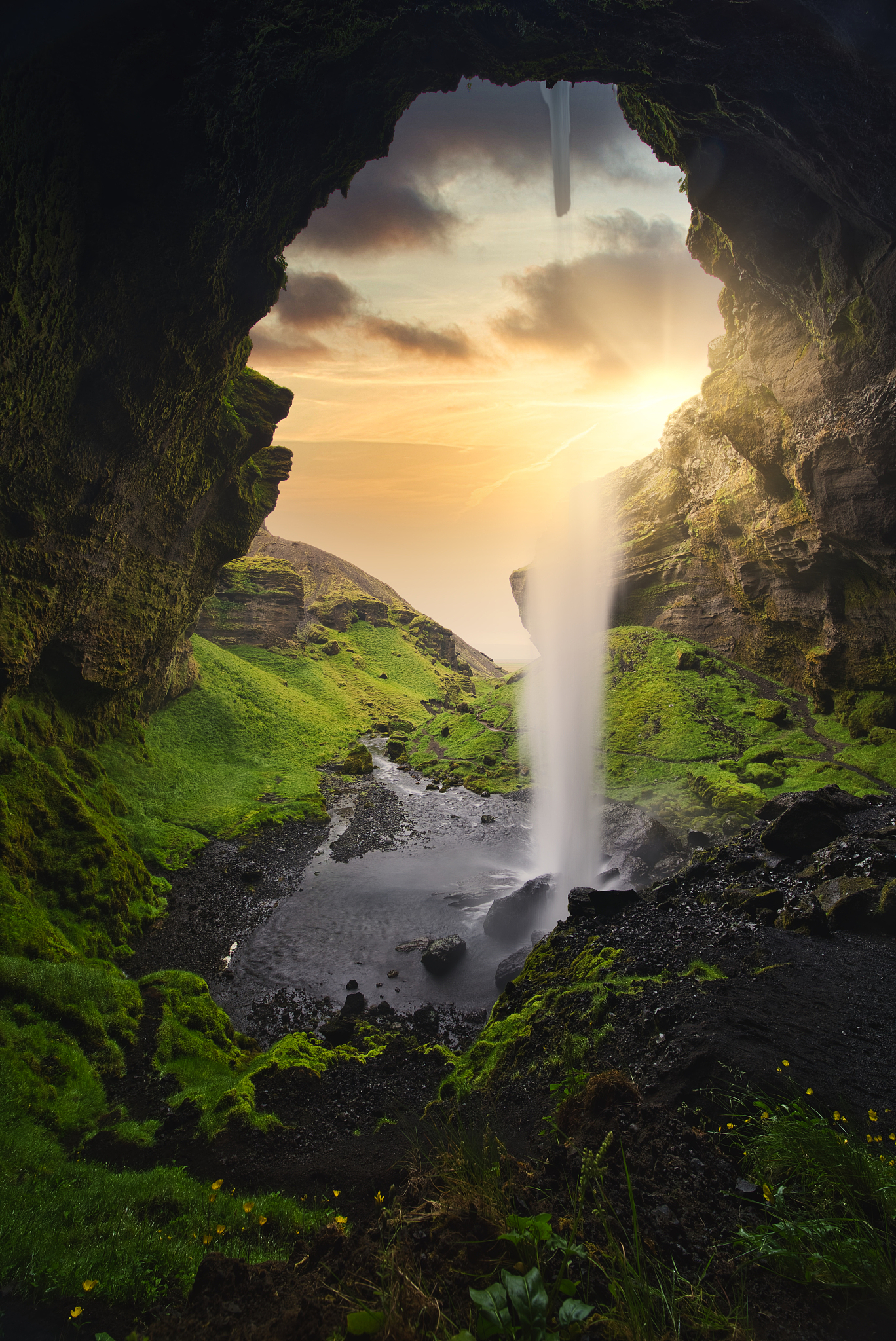 majestic kvernufoss waterfall in iceland