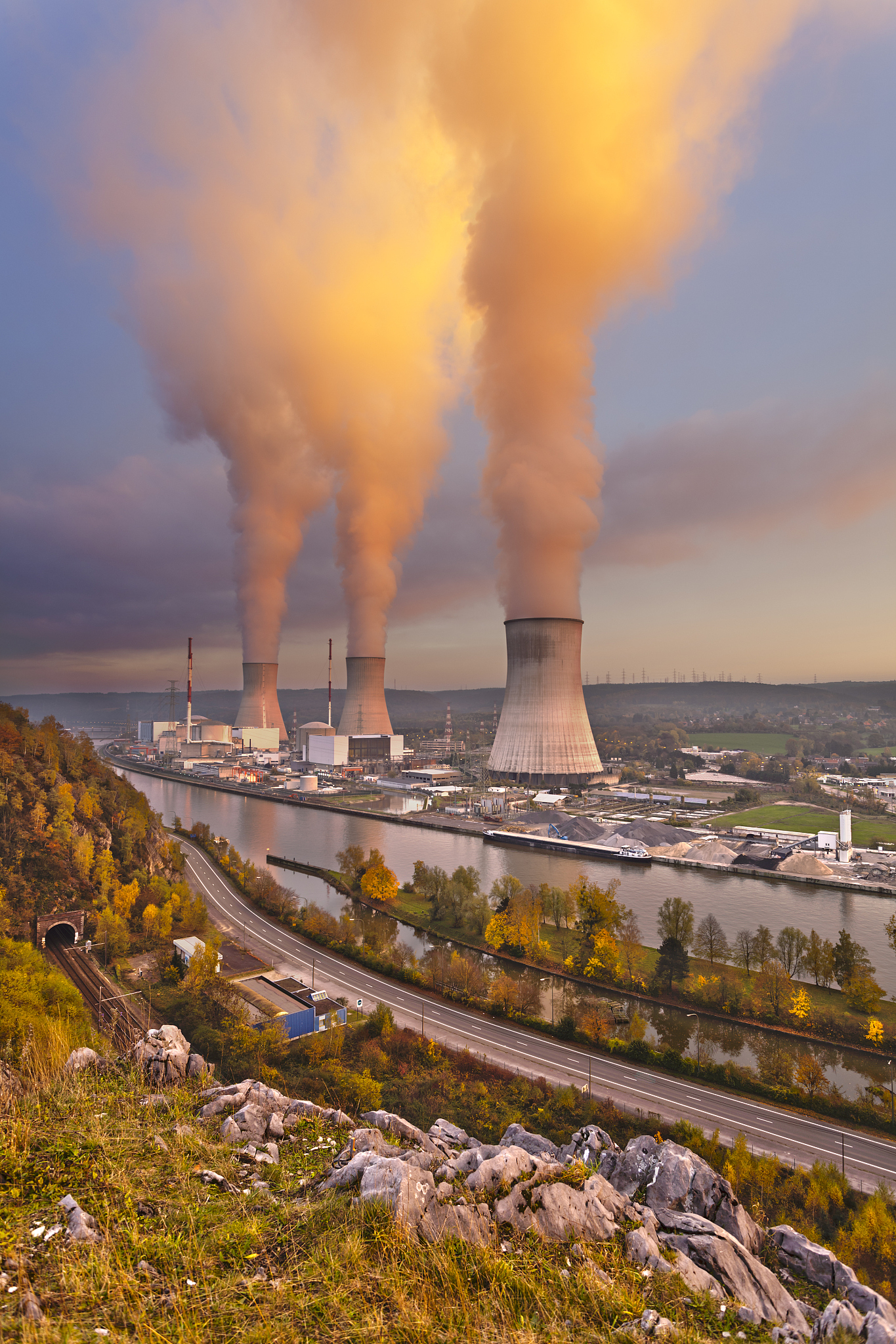 nuclear power station at sunset