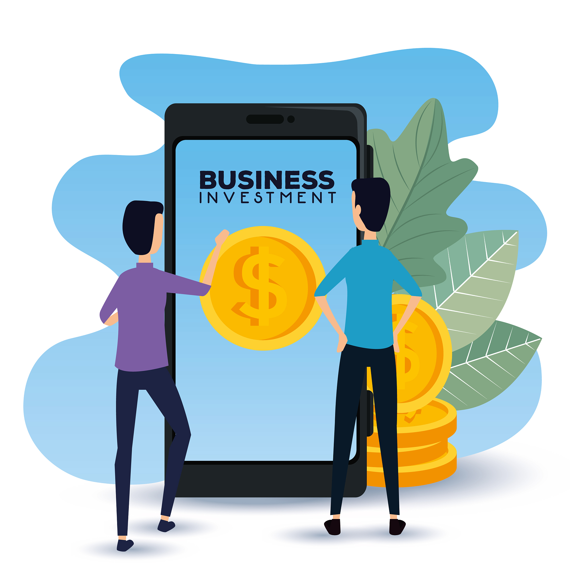 businessmen teamwork with smartphone and coins