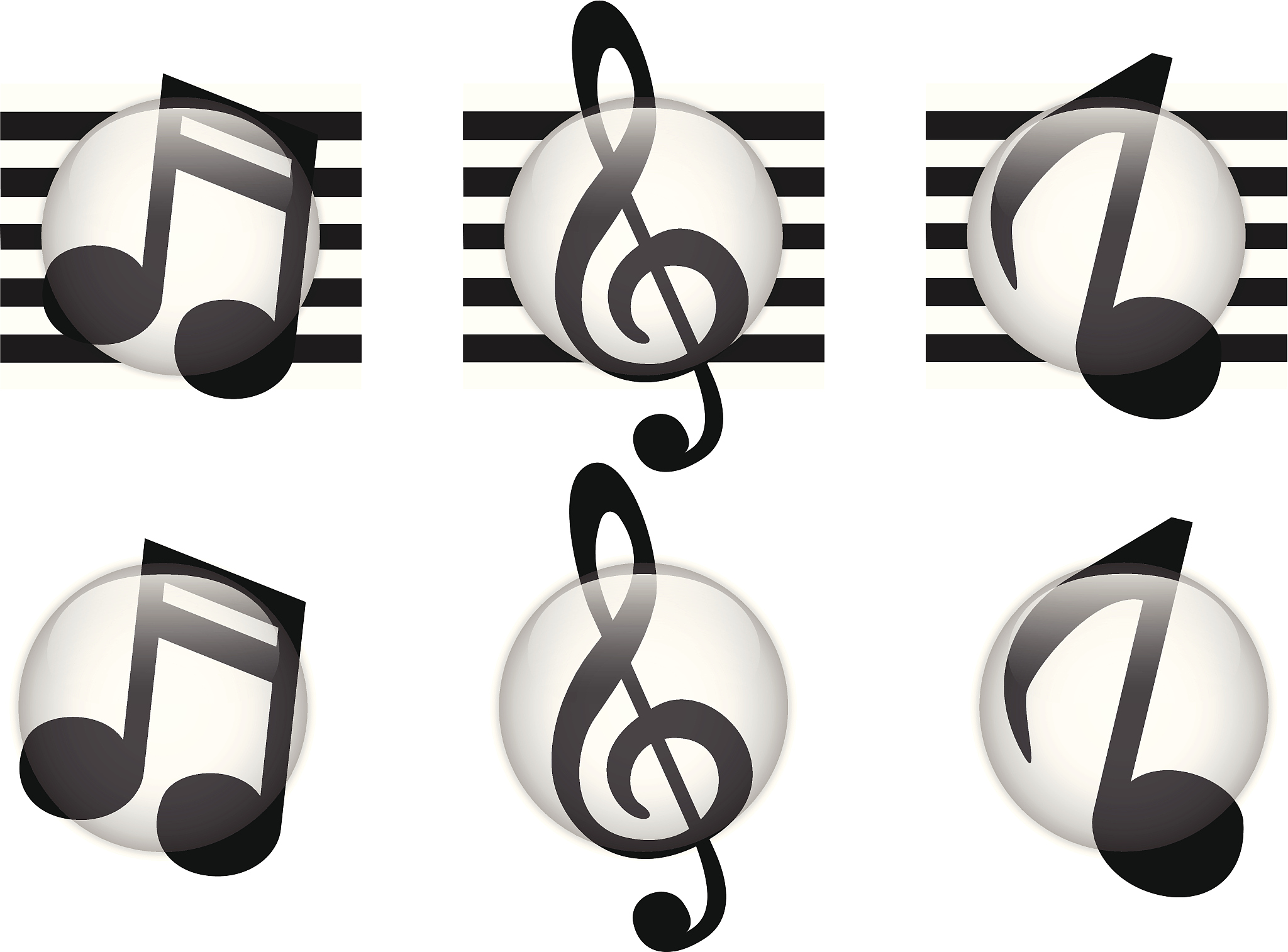 set of music notes glass button