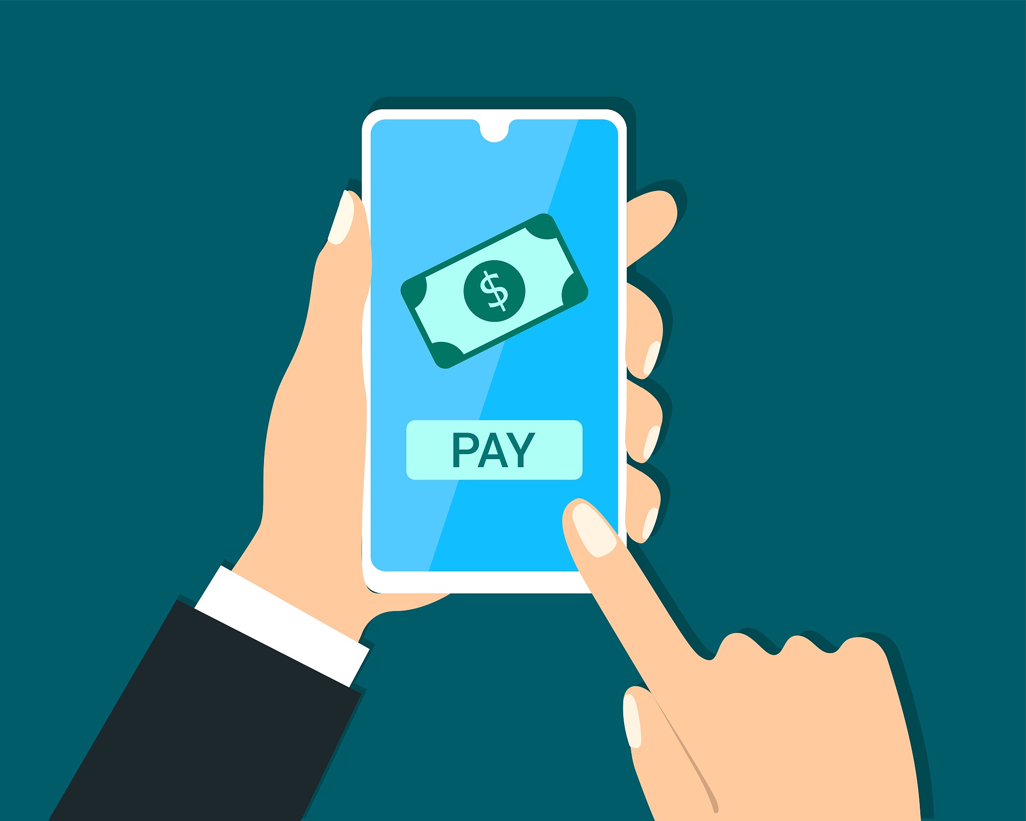 mobile banking transaction and hand