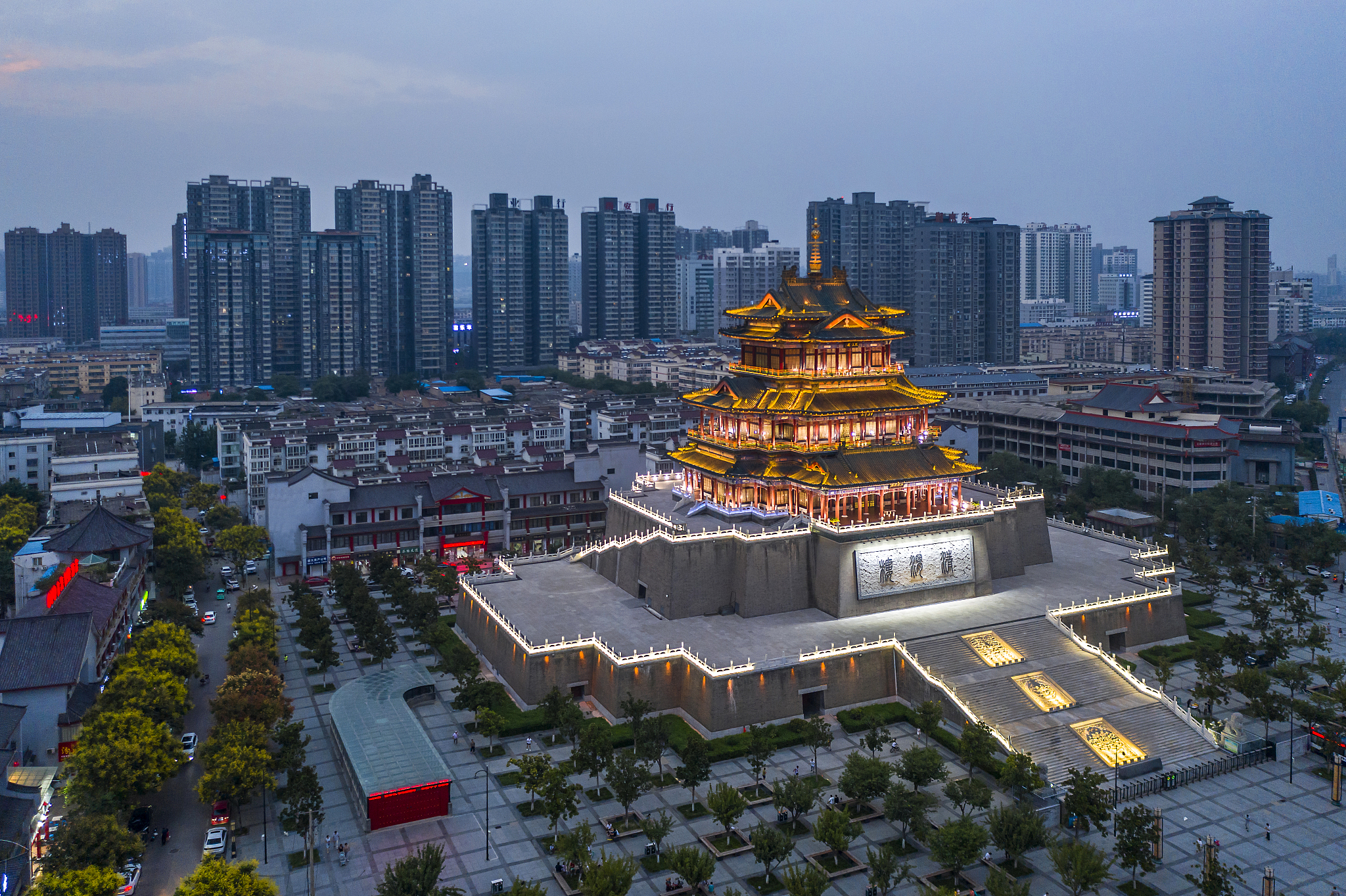 陕西 咸阳  清渭楼广场 航拍
