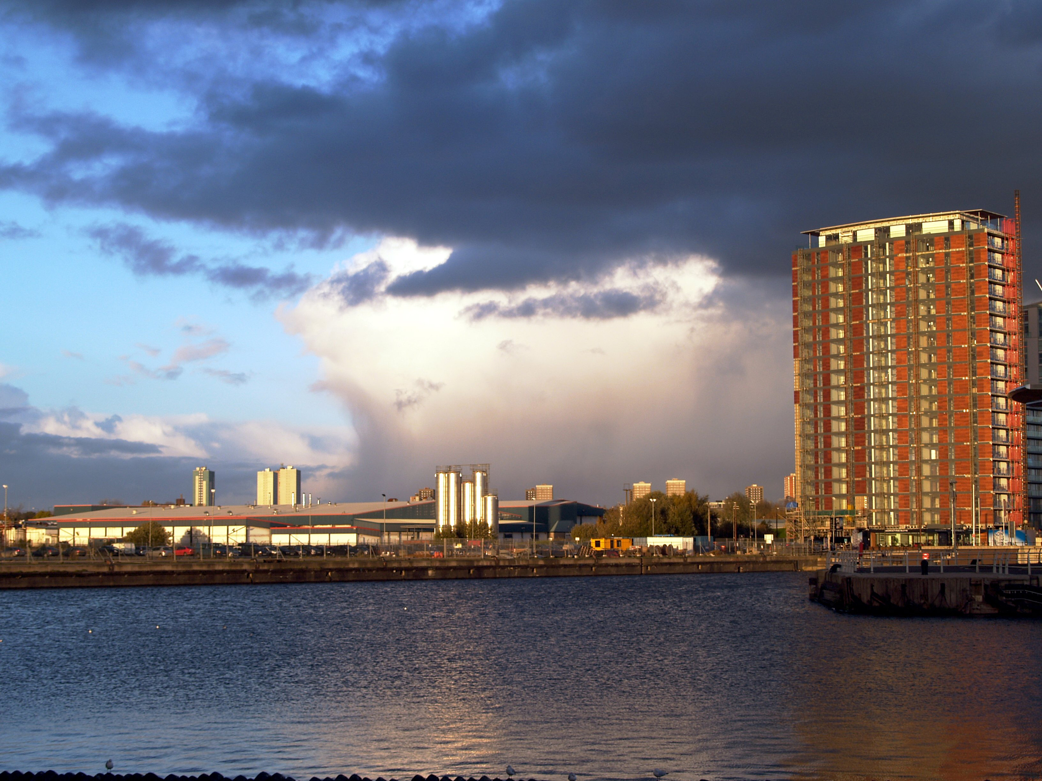salford quays prior to construction of mediacityuk clouds