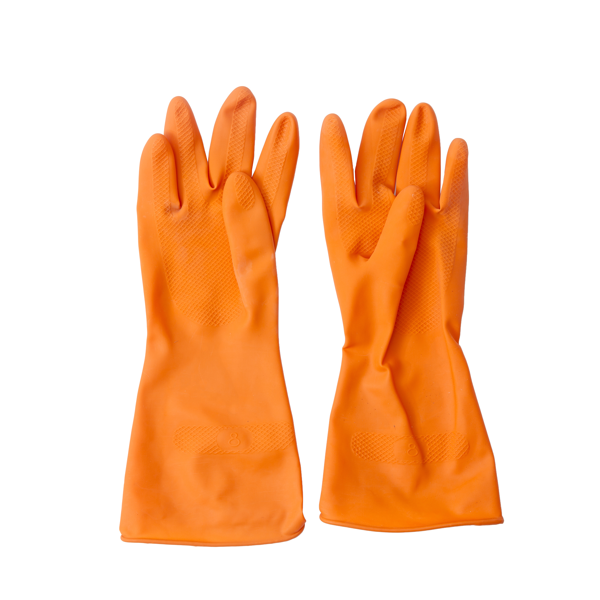 orange cleaning rubber gloves.